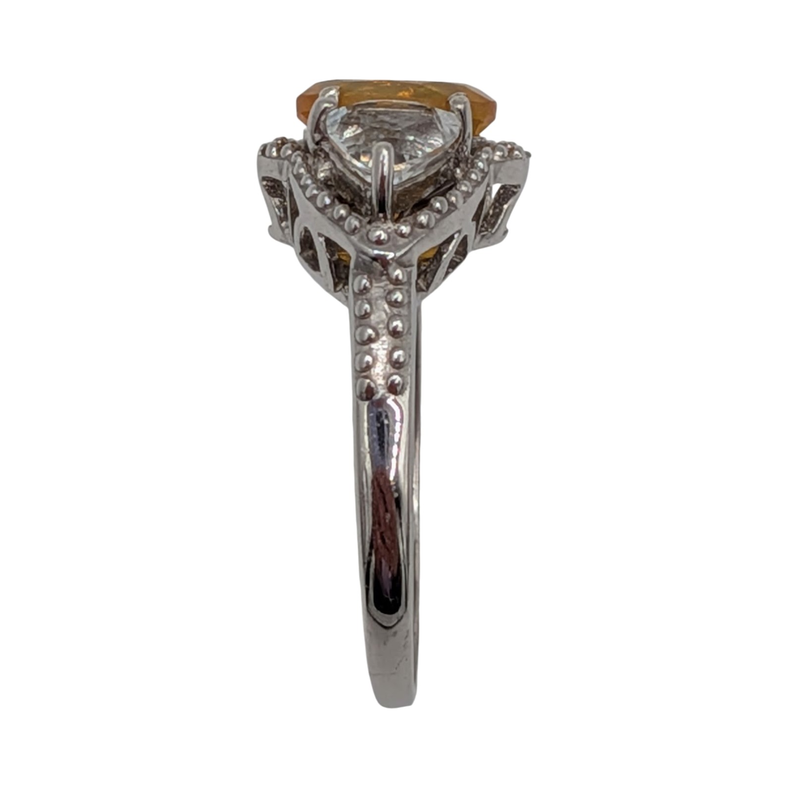 Sterling Silver Fire Opal Topaz Diamond Tri Stone Ring Size 7
