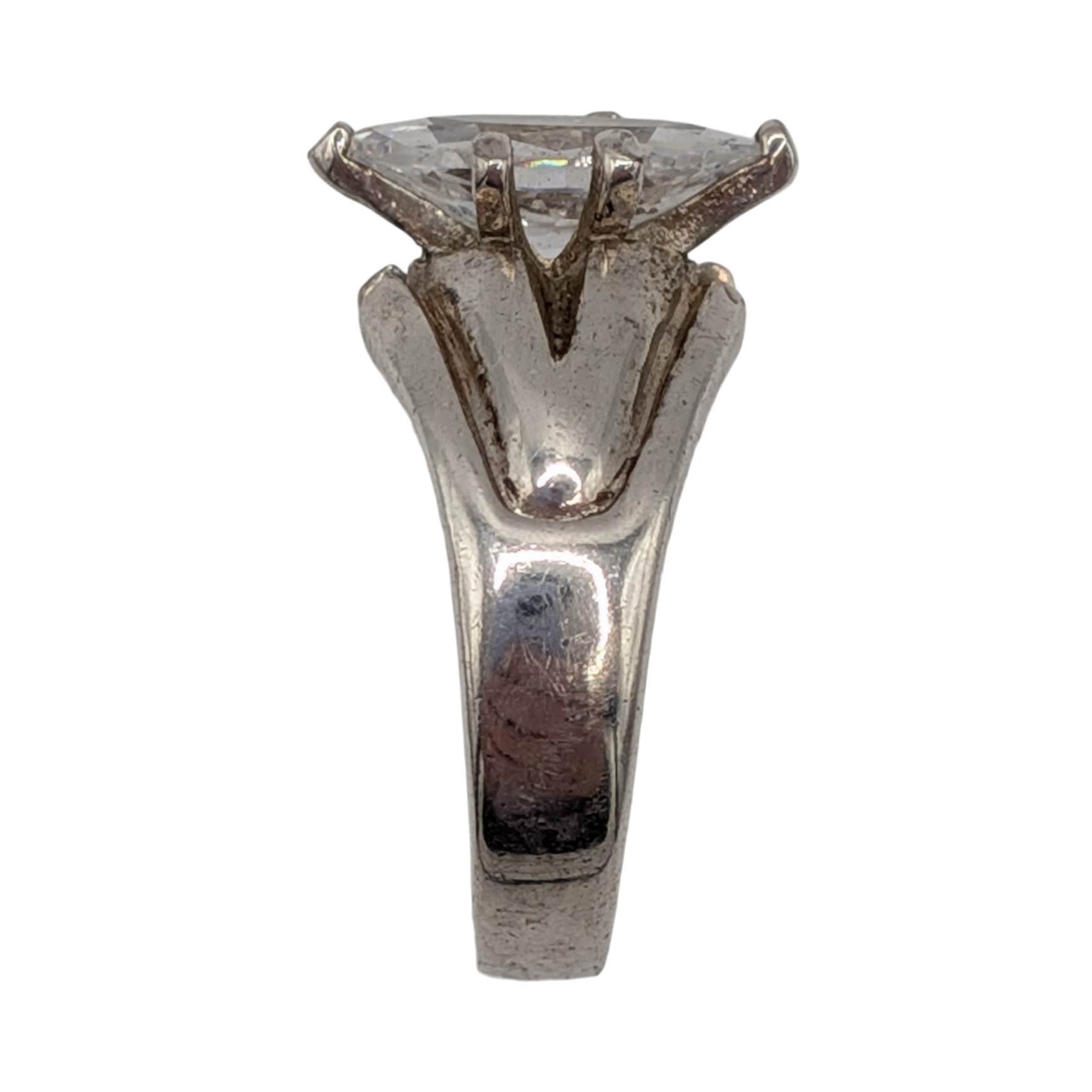 Signed Sterling Silver Clear Rhinestone Marquise Cut Solitaire Ring Size 7