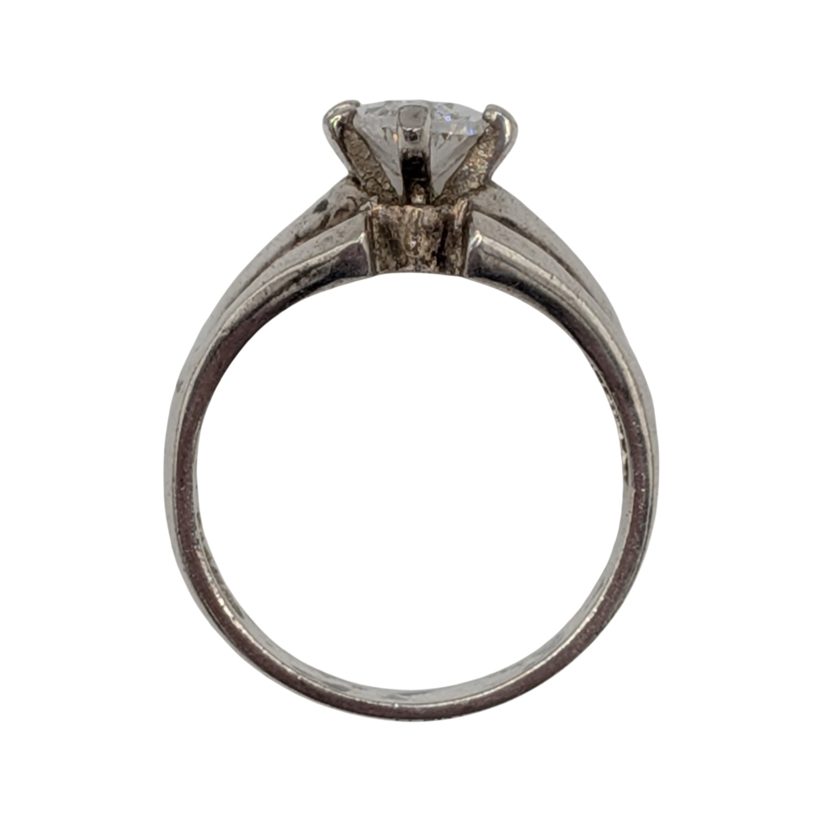 Signed Sterling Silver Clear Rhinestone Marquise Cut Solitaire Ring Size 7