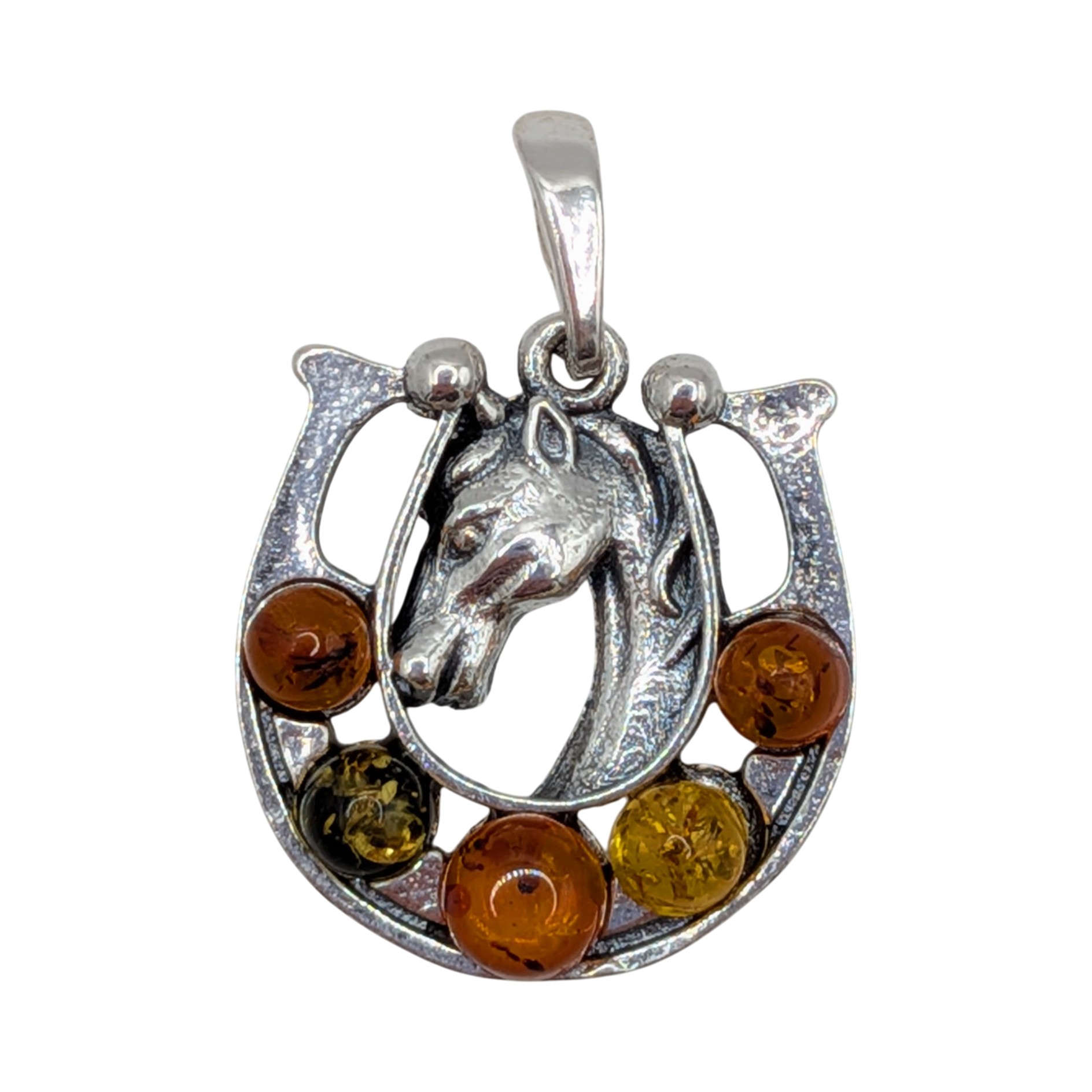 Sterling Silver Two Tone Amber Horseshoe Pendant