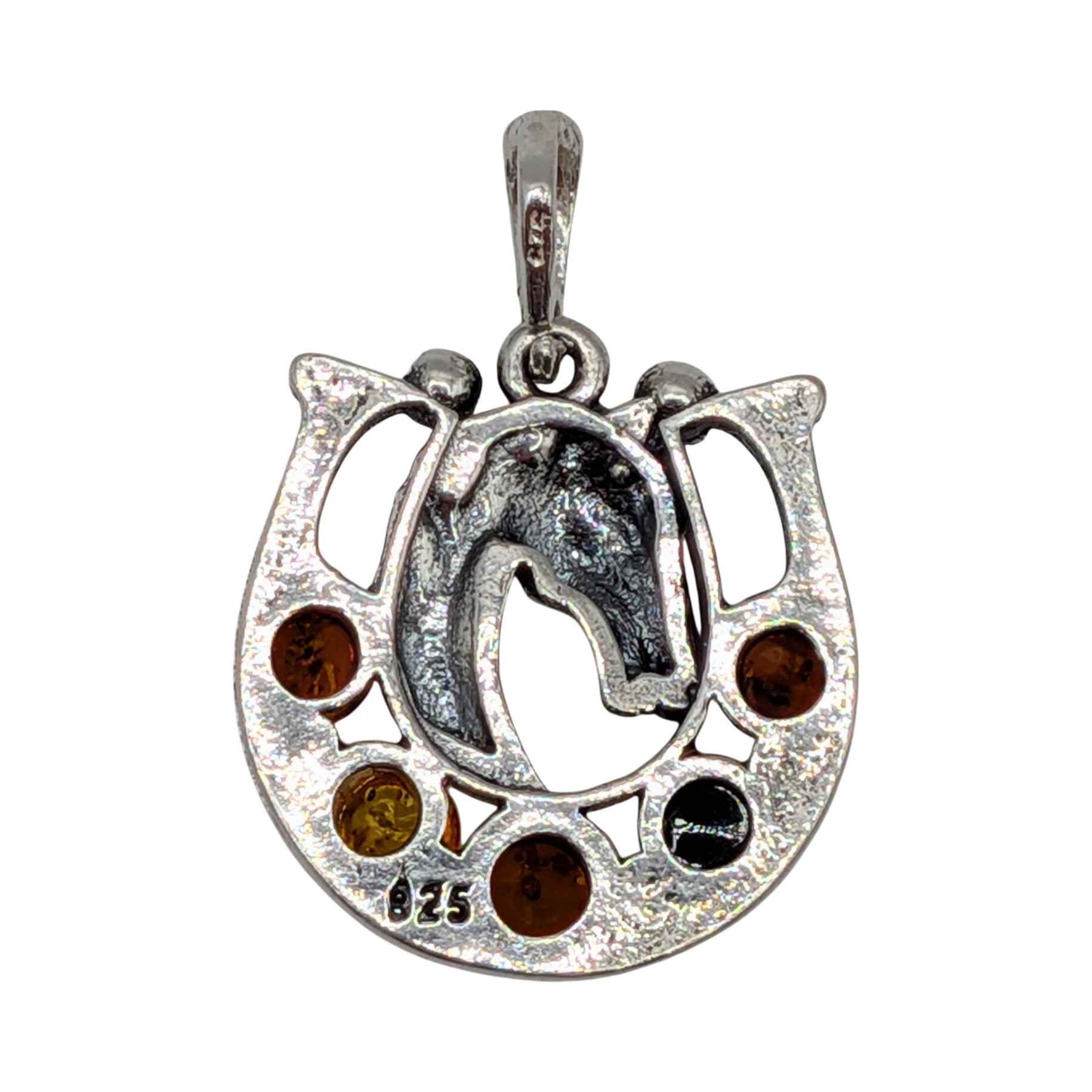 Sterling Silver Two Tone Amber Horseshoe Pendant