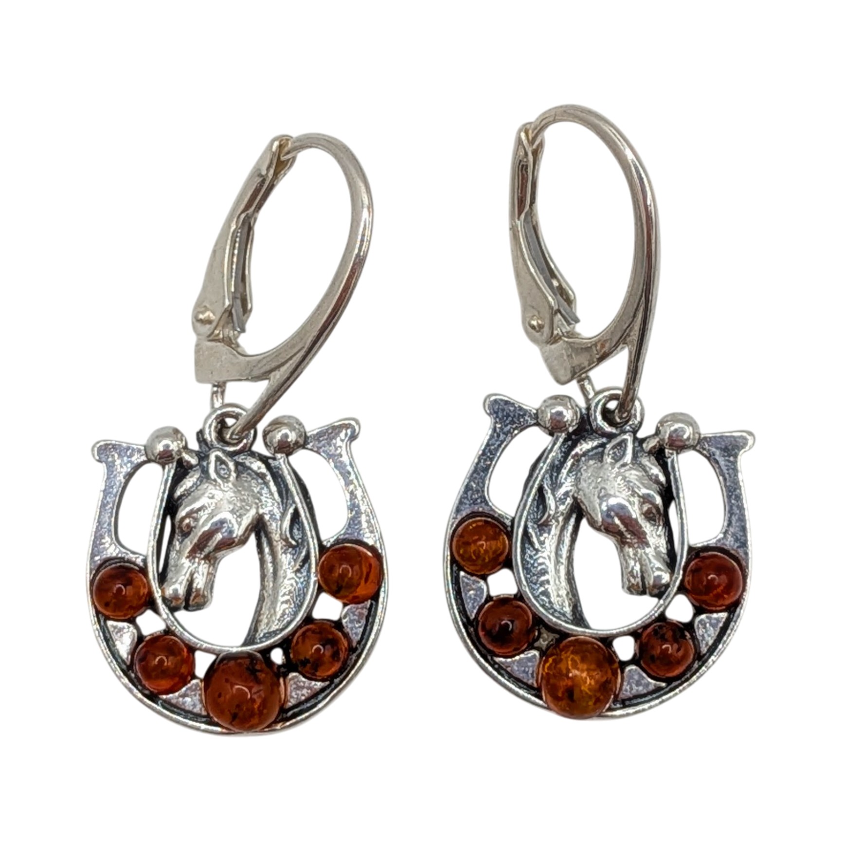 Sterling Silver Amber Horseshoe Drop Earrings