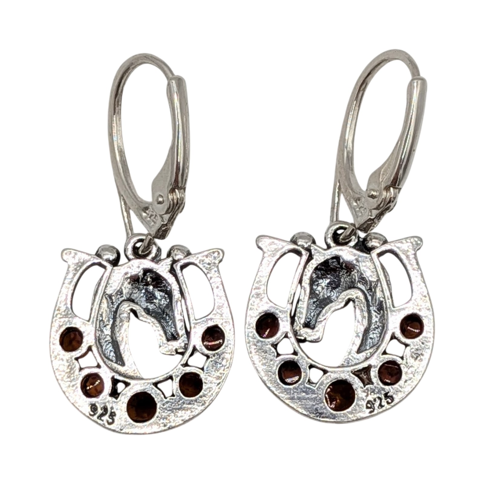 Sterling Silver Amber Horseshoe Drop Earrings
