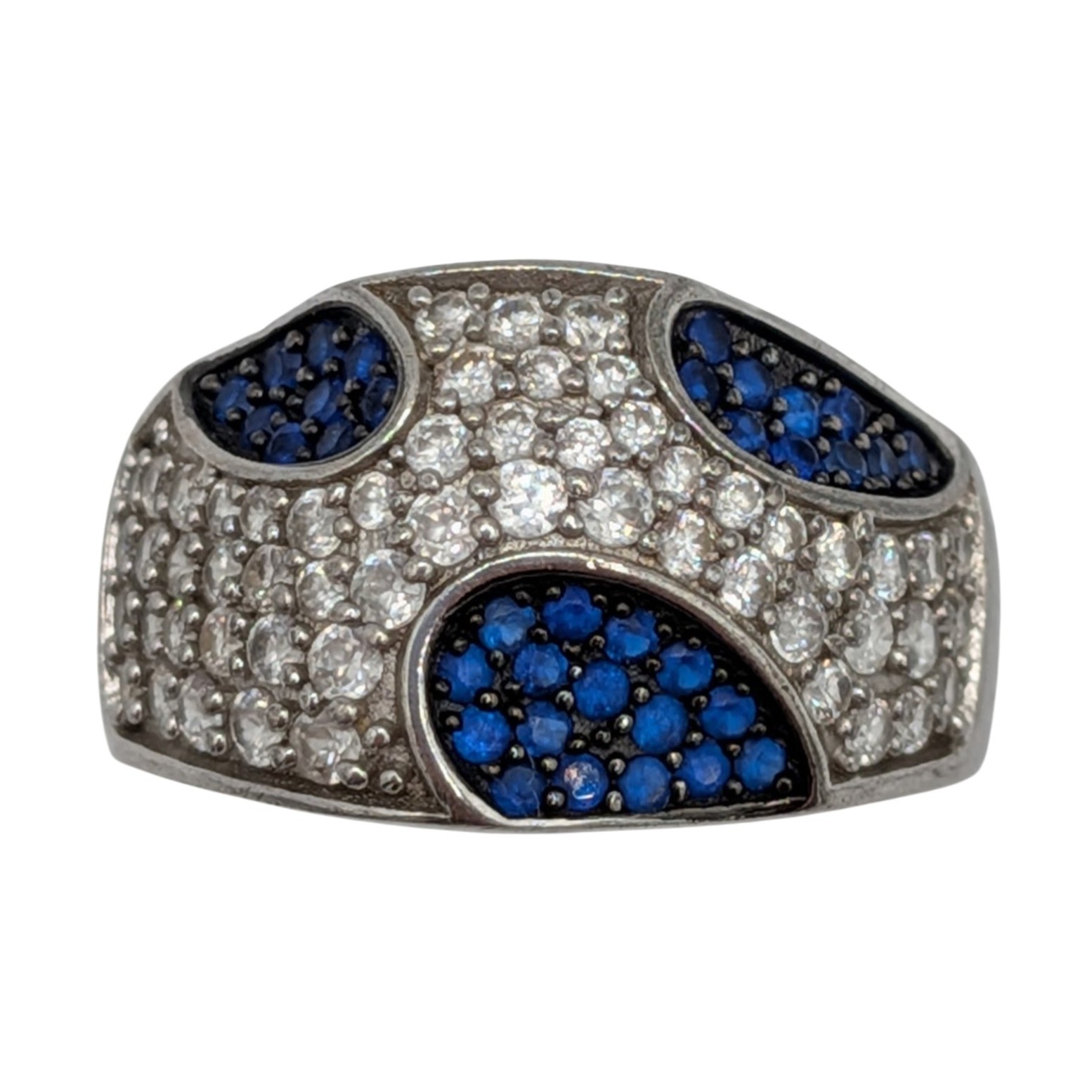 Sterling Silver Blue Spinel Rhinestone Pave Set Modernist Dome Ring Size 7