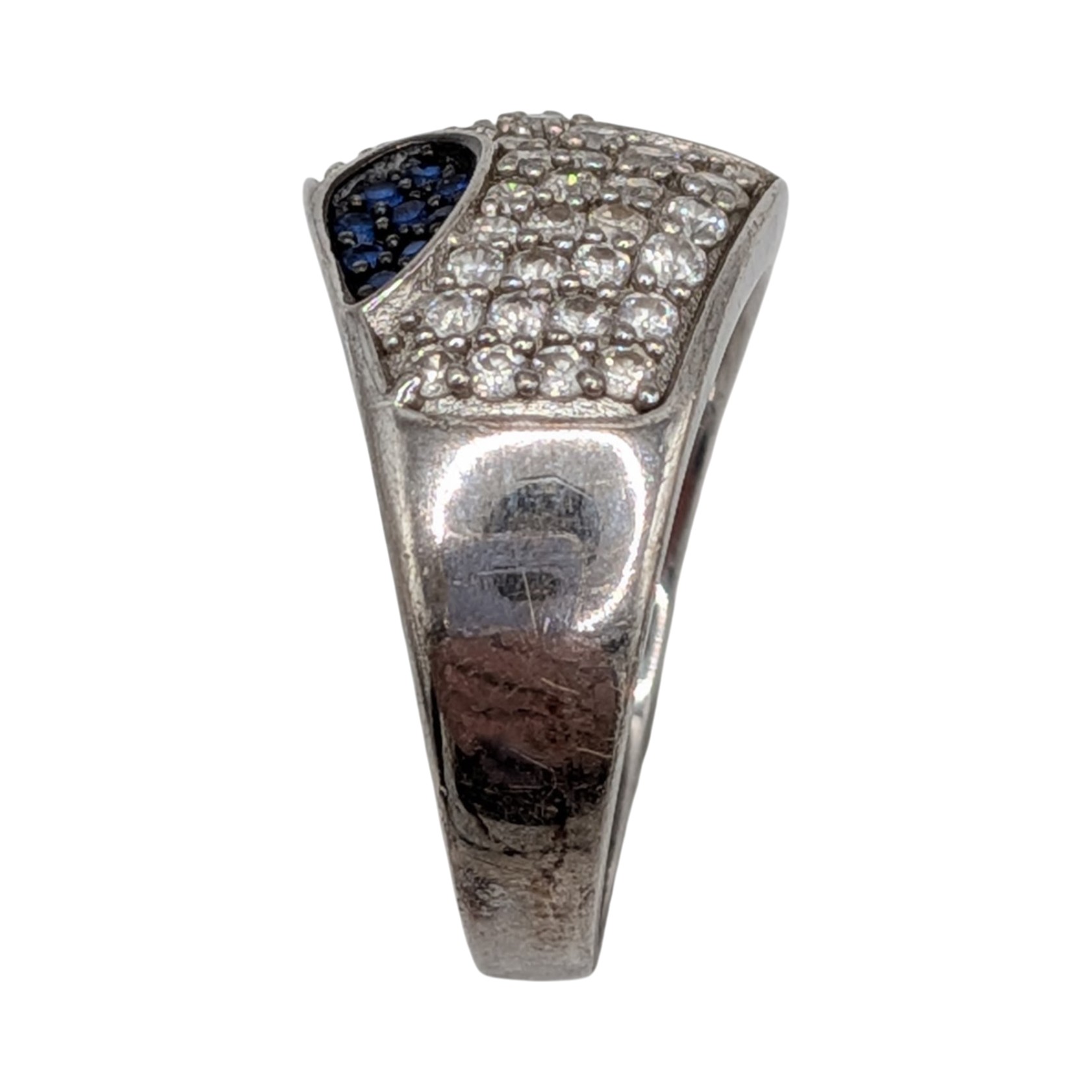 Sterling Silver Blue Spinel Rhinestone Pave Set Modernist Dome Ring Size 7