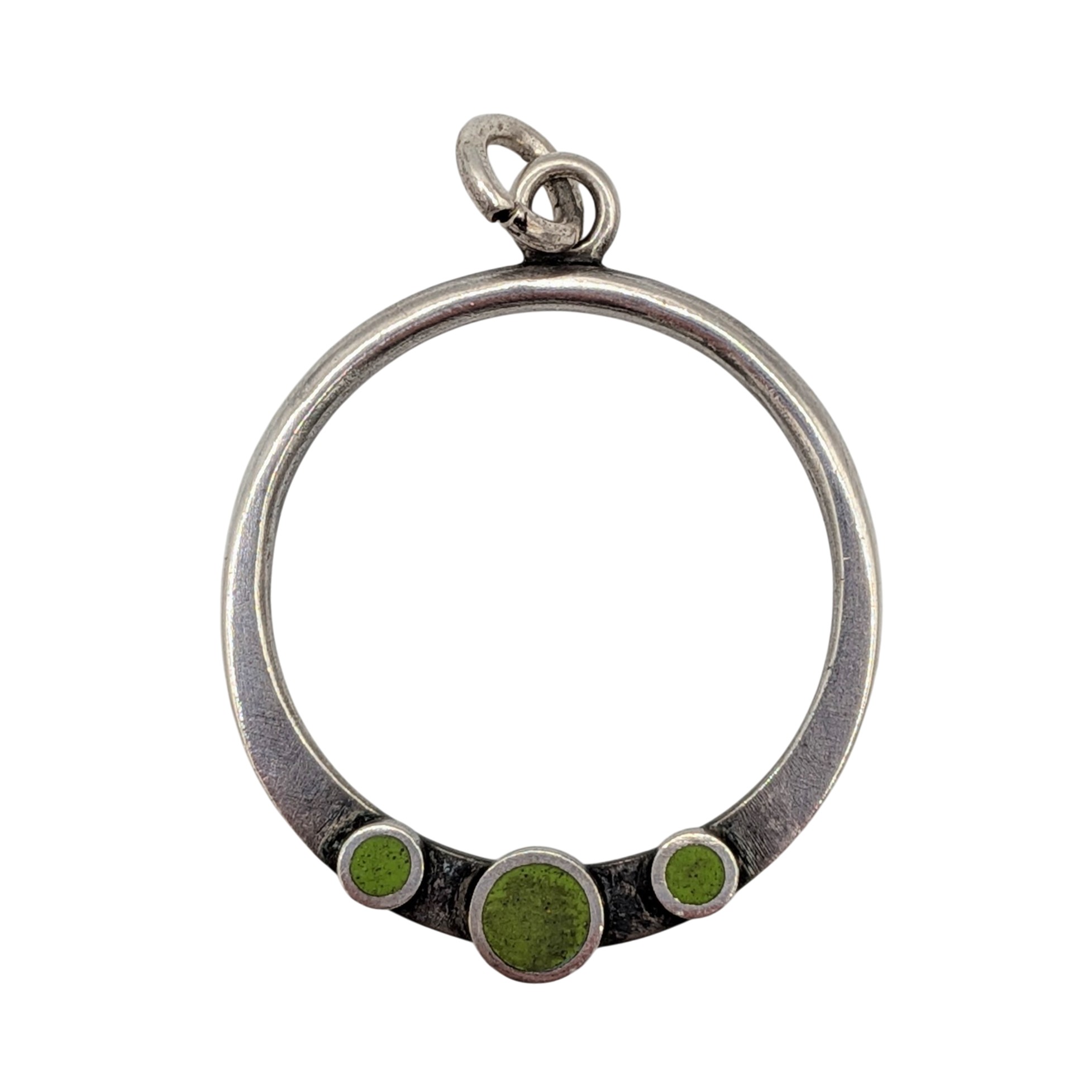 Signed Sterling Silver Triple Green Enamel Circle Hoop Pendant