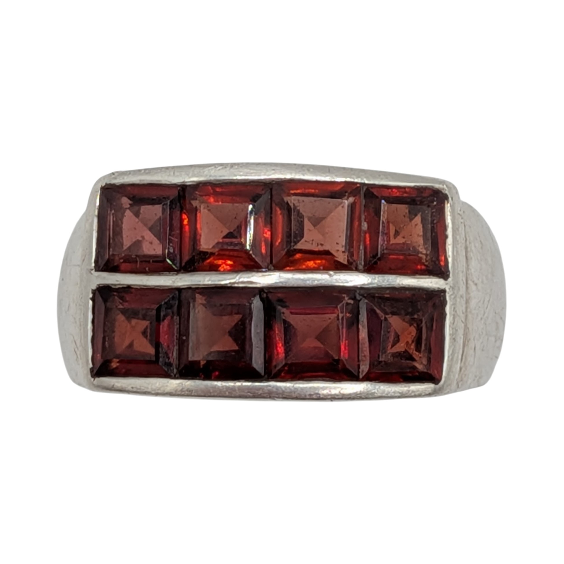 Signed Sterling Silver Red CZ Princess Cut Wide Band Ring Size 9.25