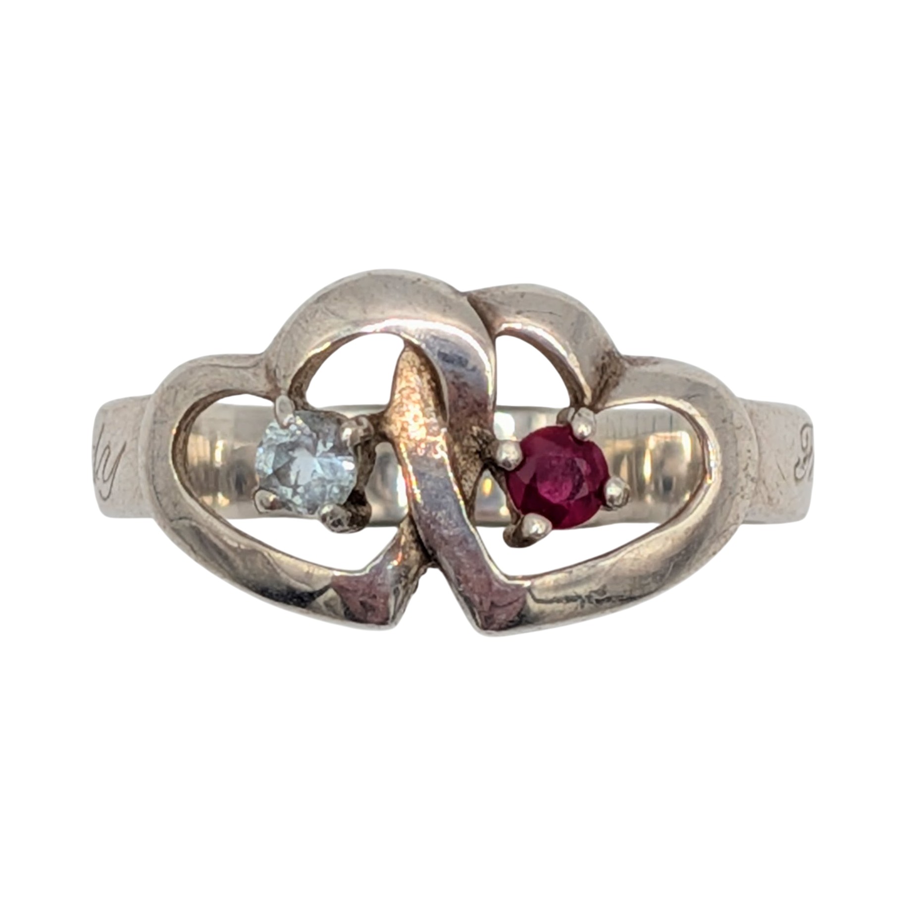 Lenox Sterling Silver Pink Spinel Rhinestone Double Open Heart Ring Size 9.5