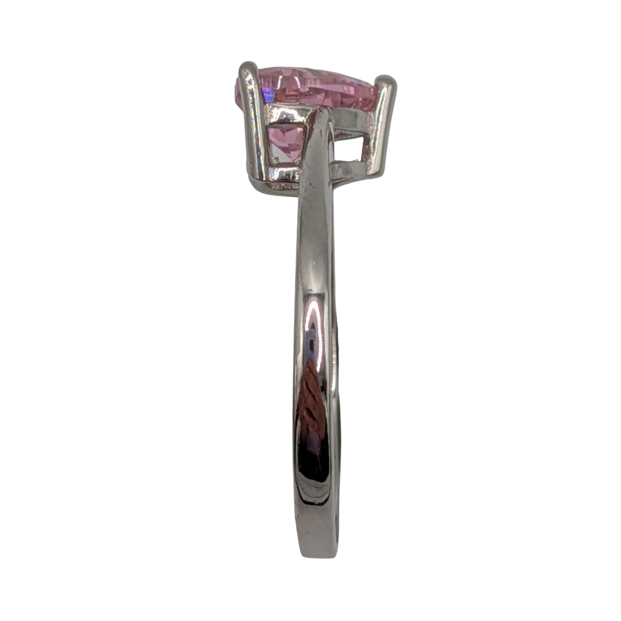 Signed Sterling Silver Light Pink CZ Heart Solitaire Ring Size 8.75