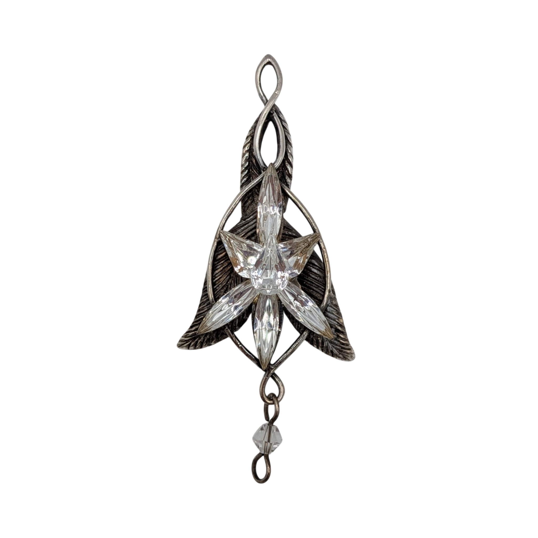 Signed Sterling Silver Rhinestone Floral Twist Pendant