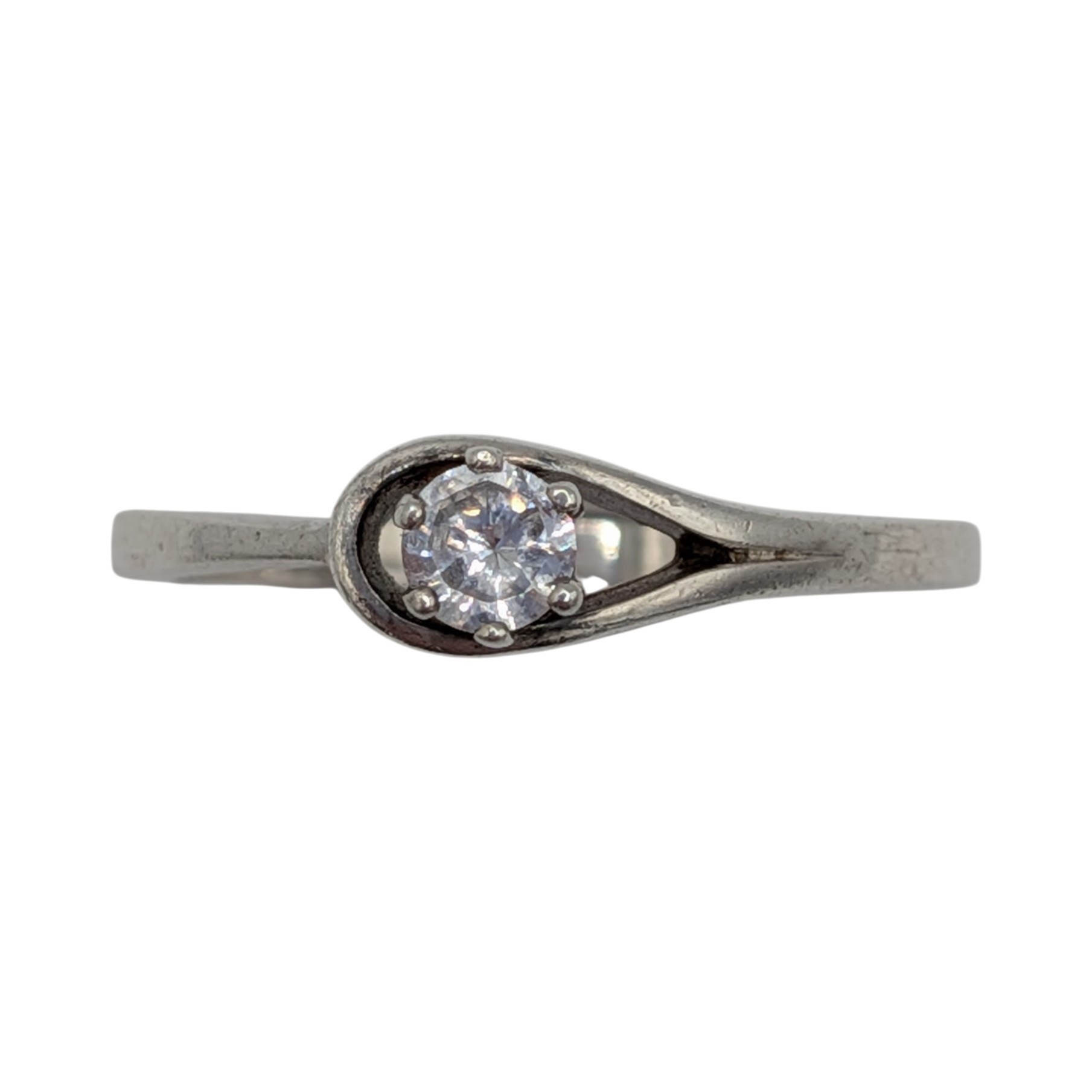 Sterling Silver Rhinestone Looped Solitaire Ring Size 10.5