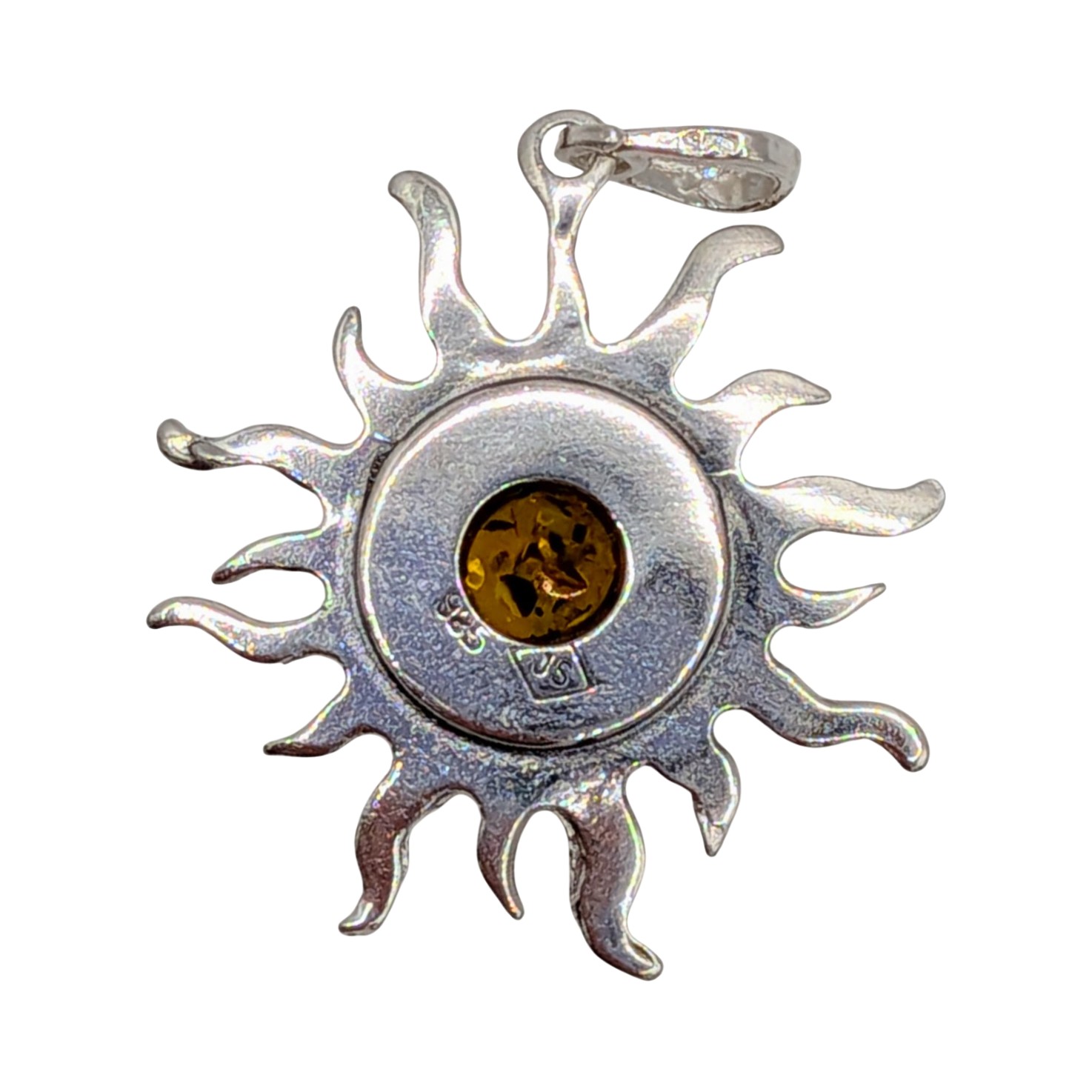 Signed Sterling Silver Amber Sun Pendant
