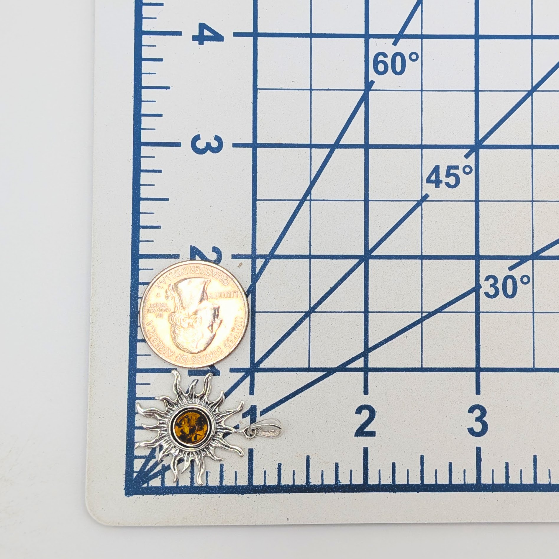 Signed Sterling Silver Amber Sun Pendant