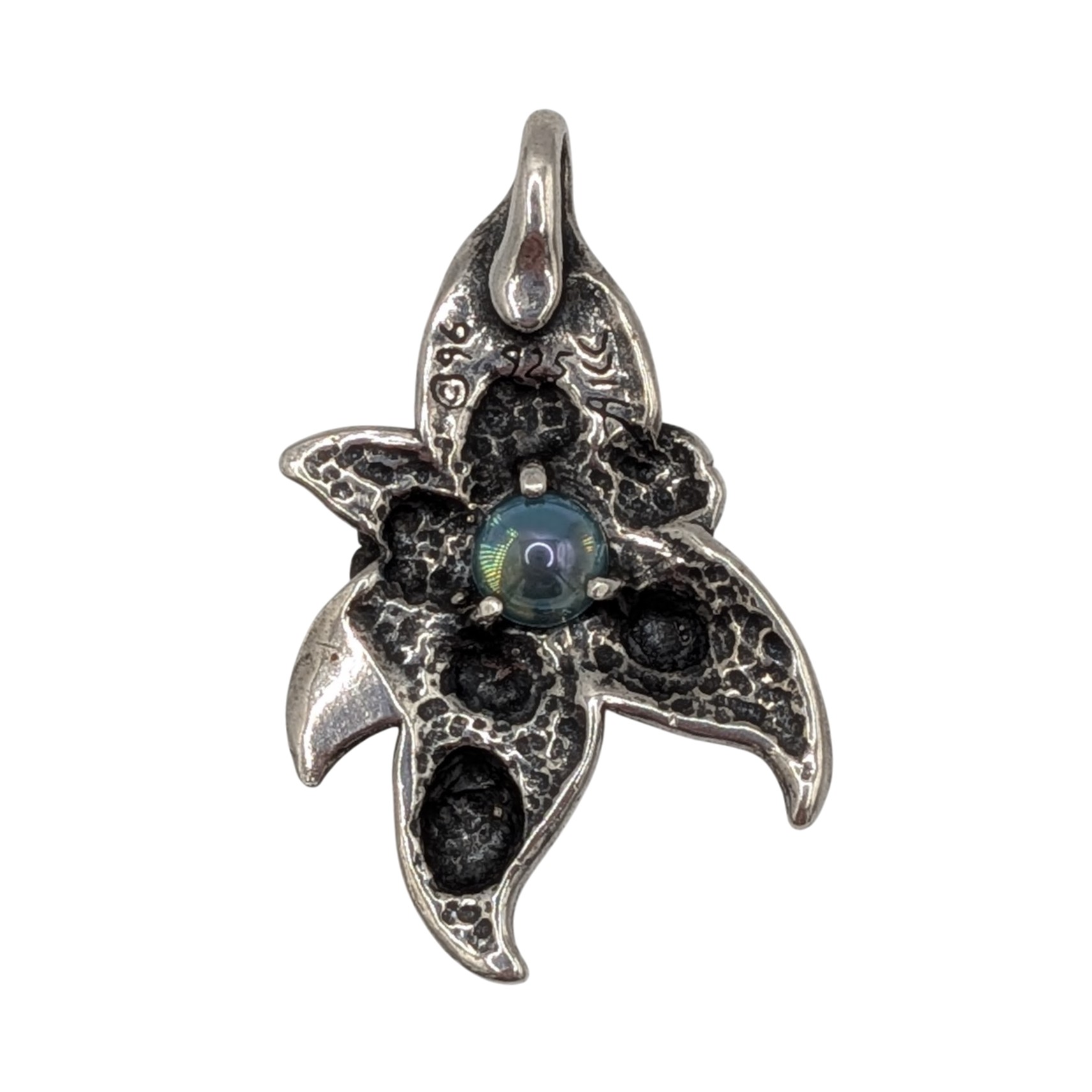 Signed Sterling Silver Iridescent Crystal Floral Ladybug Pendant