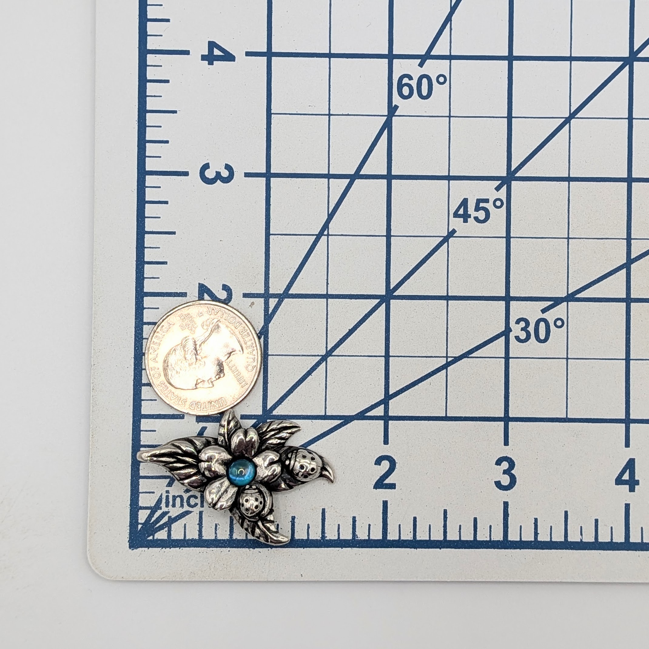 Signed Sterling Silver Iridescent Crystal Floral Ladybug Pendant