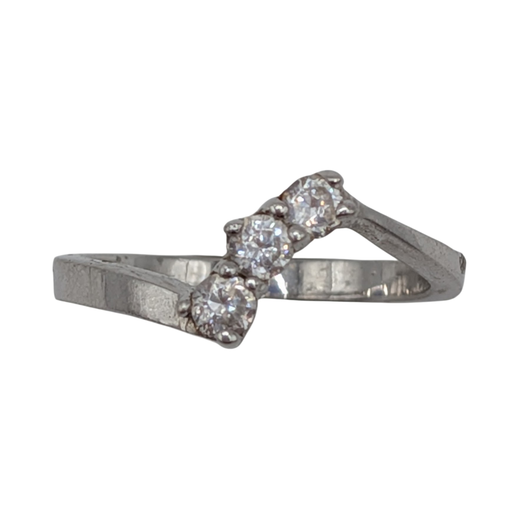 Sterling Silver White CZ Bypass Trilogy Ring Size 6.75
