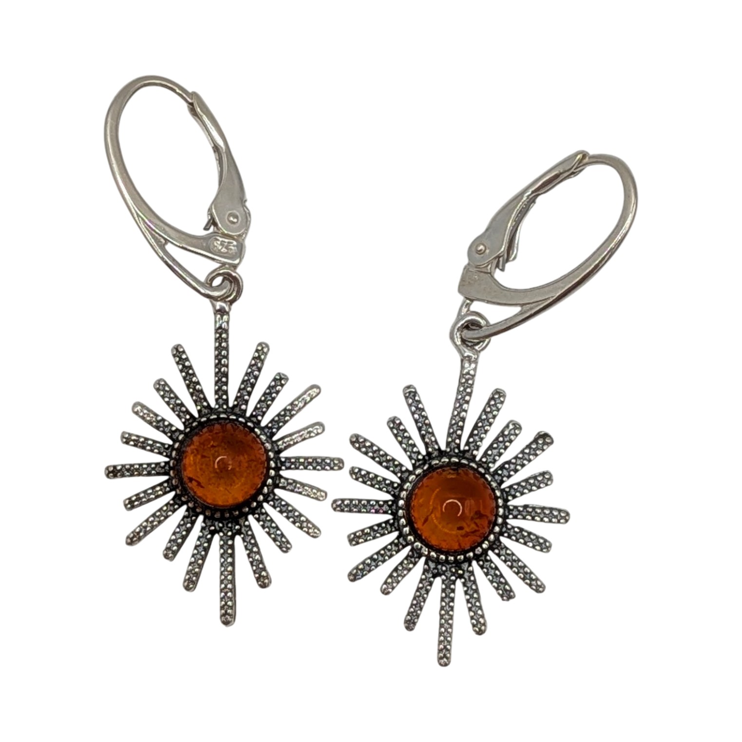 Sterling Silver Amber Sun Drop Earrings