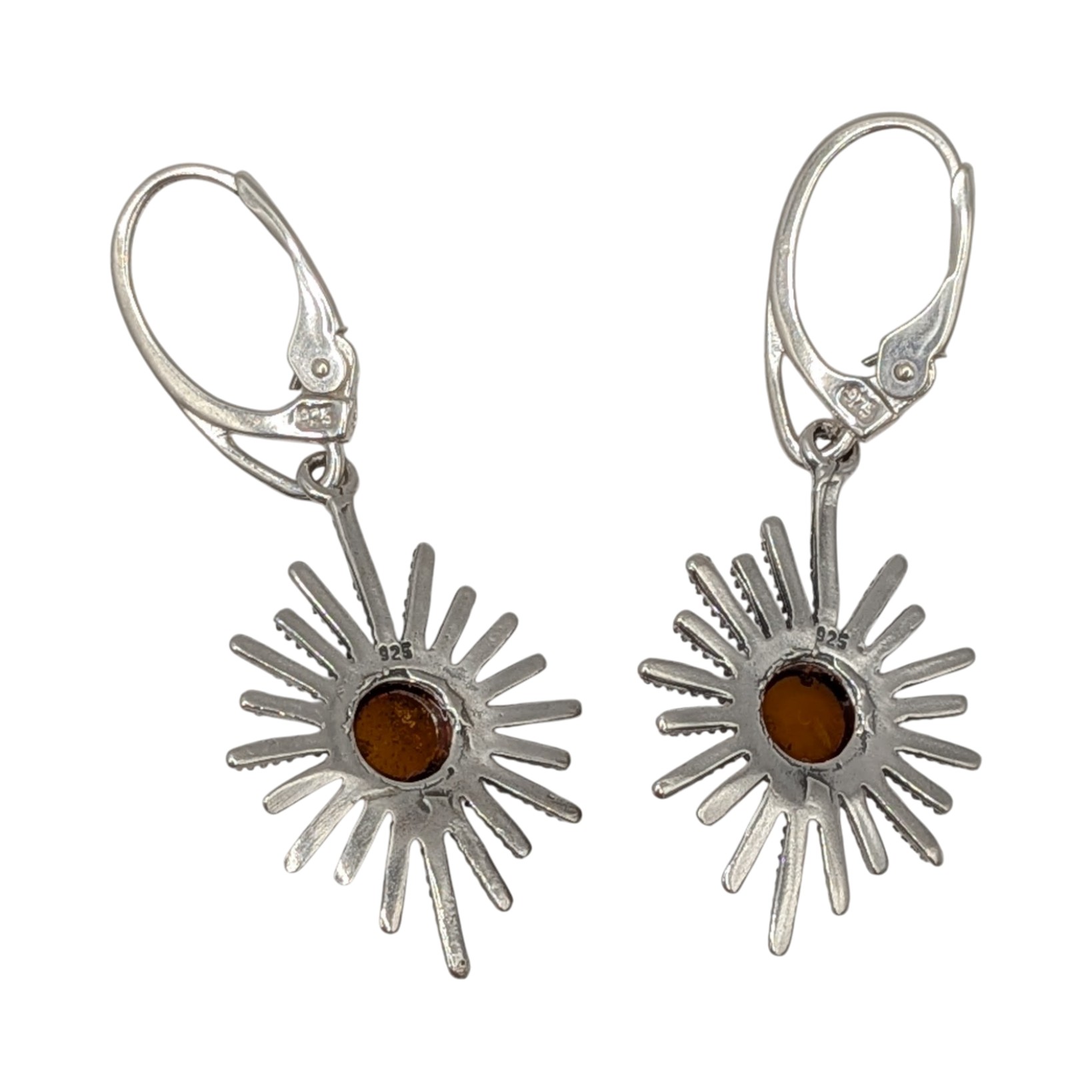 Sterling Silver Amber Sun Drop Earrings