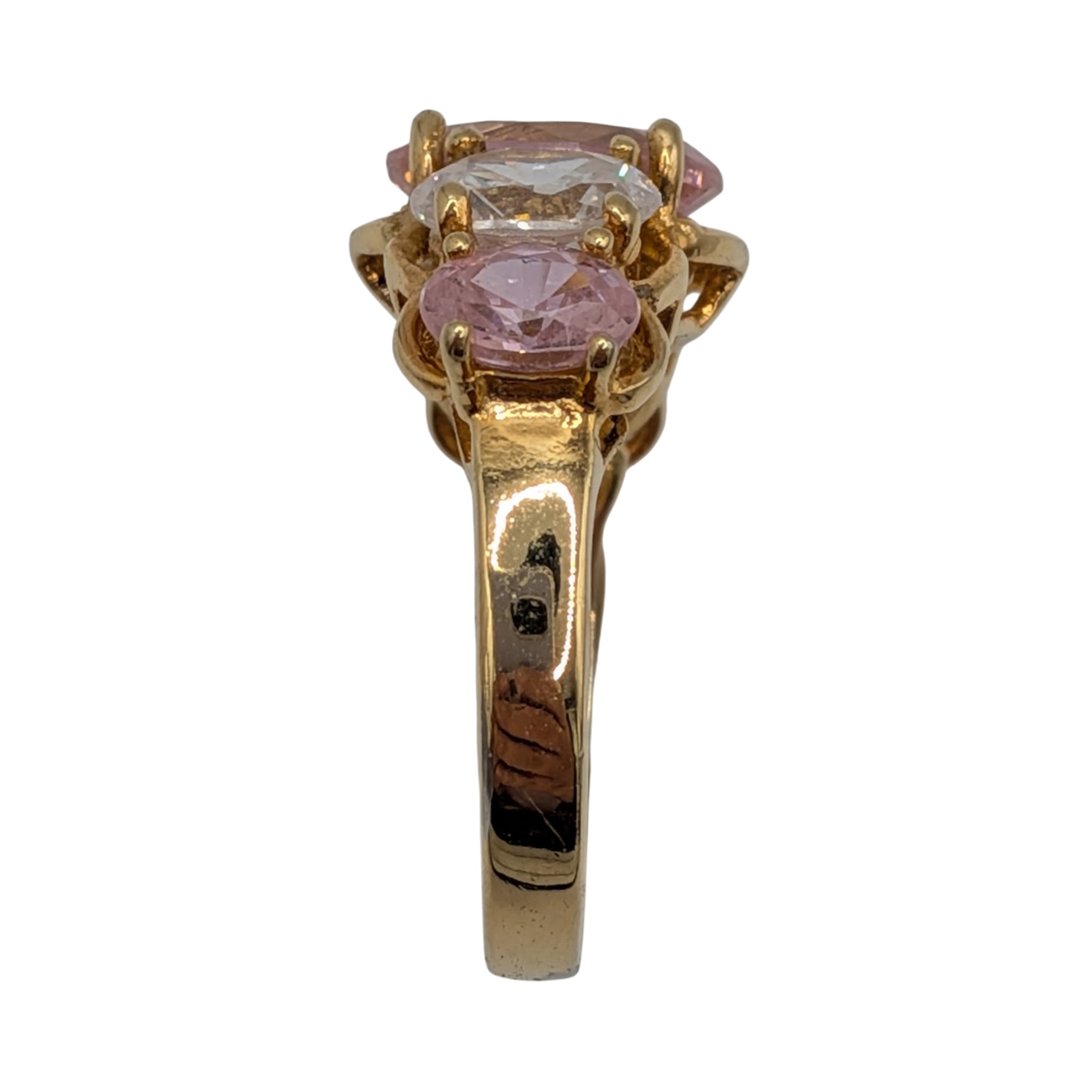 Gold Over Sterling Silver Pink CZ White CZ Oval Cut 5 Stone Ring Size 8.25