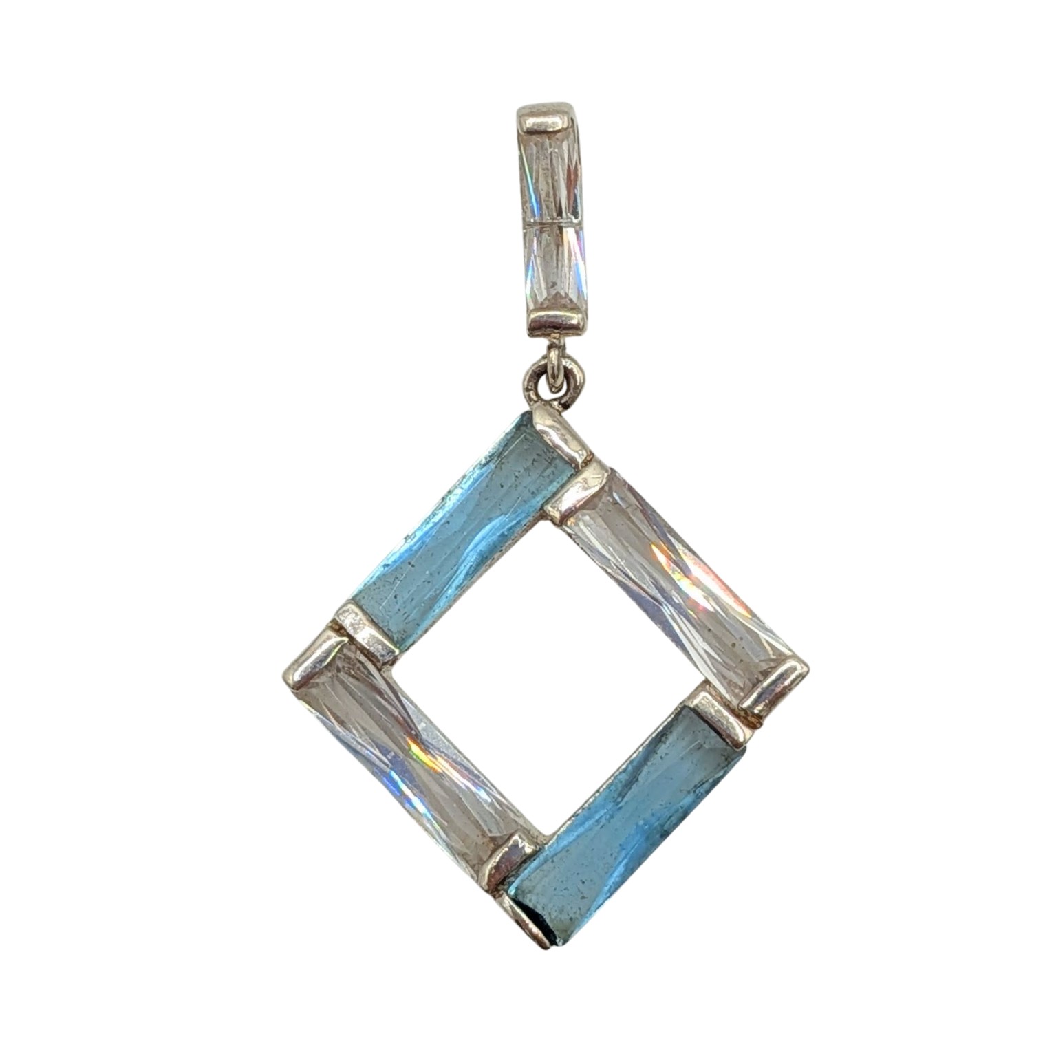Signed Sterling Silver CZ Open Geometric Slide Pendant