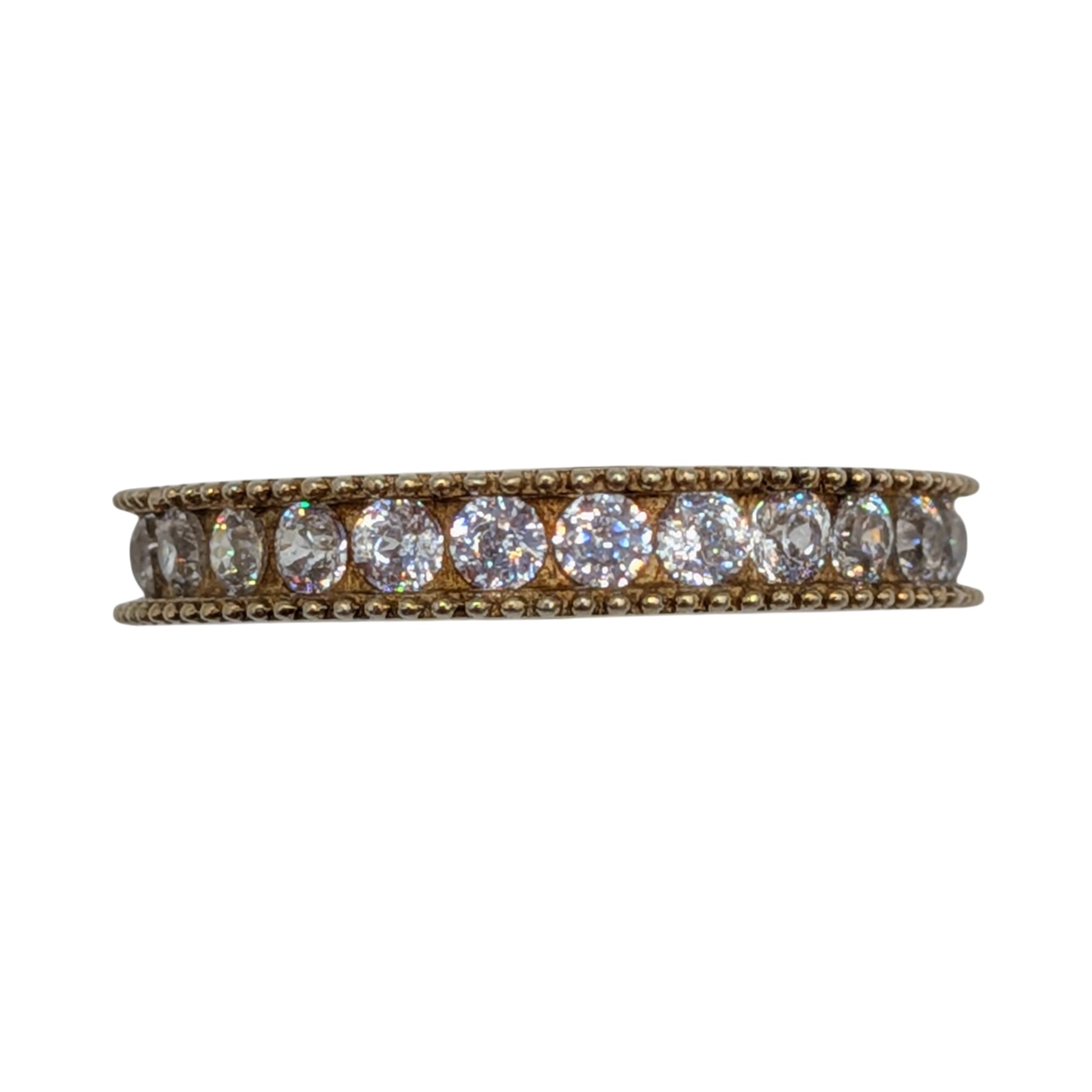 Signed Gold Over Sterling Silver CZ Milgrain Channel Set Eternity Band Ring Size 4