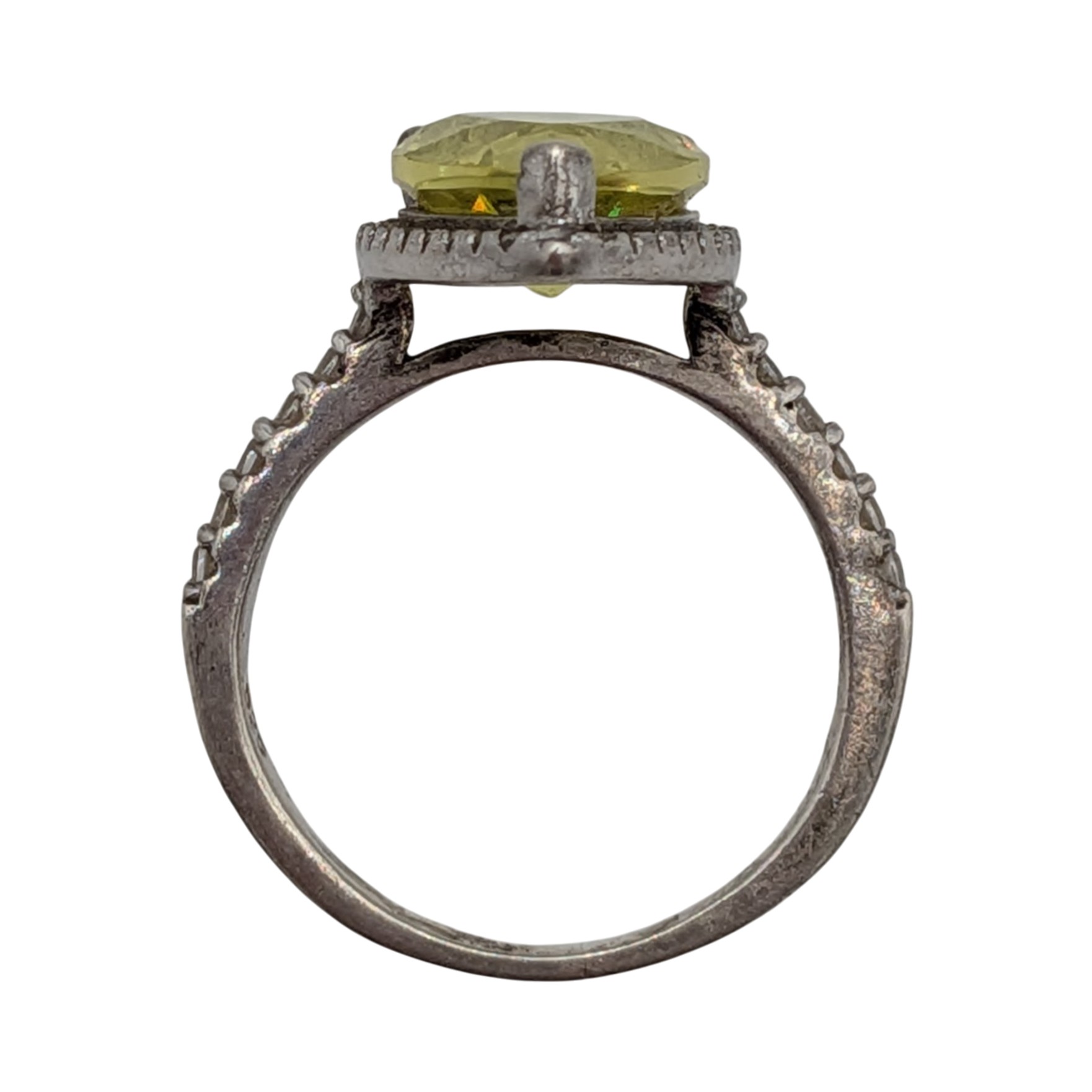 Sterling Silver CZ Pear Cut Halo Solitaire Ring Size 6.25