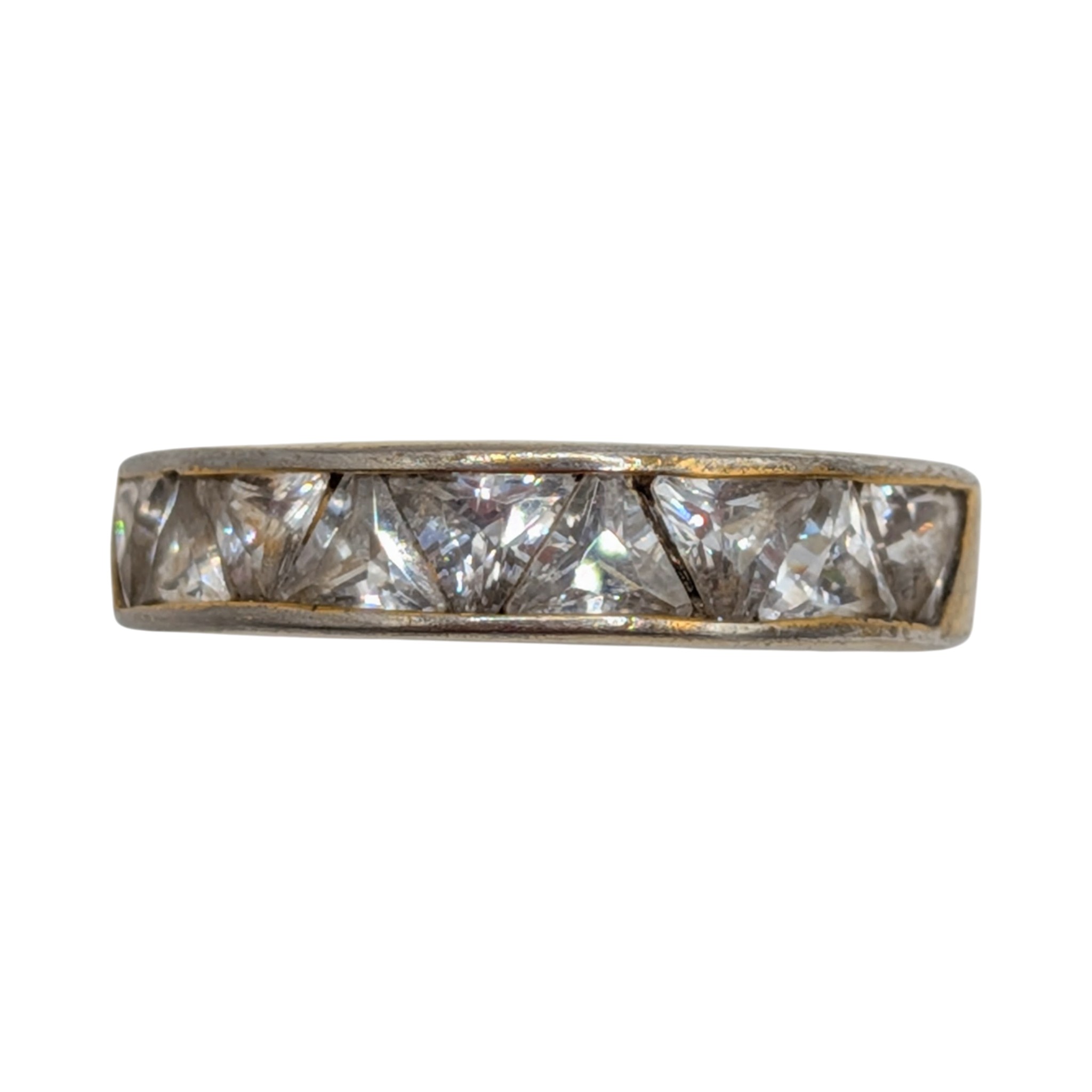 Signed Gold Over Sterling Silver CZ Channel Set Trillion Band Ring Size 8