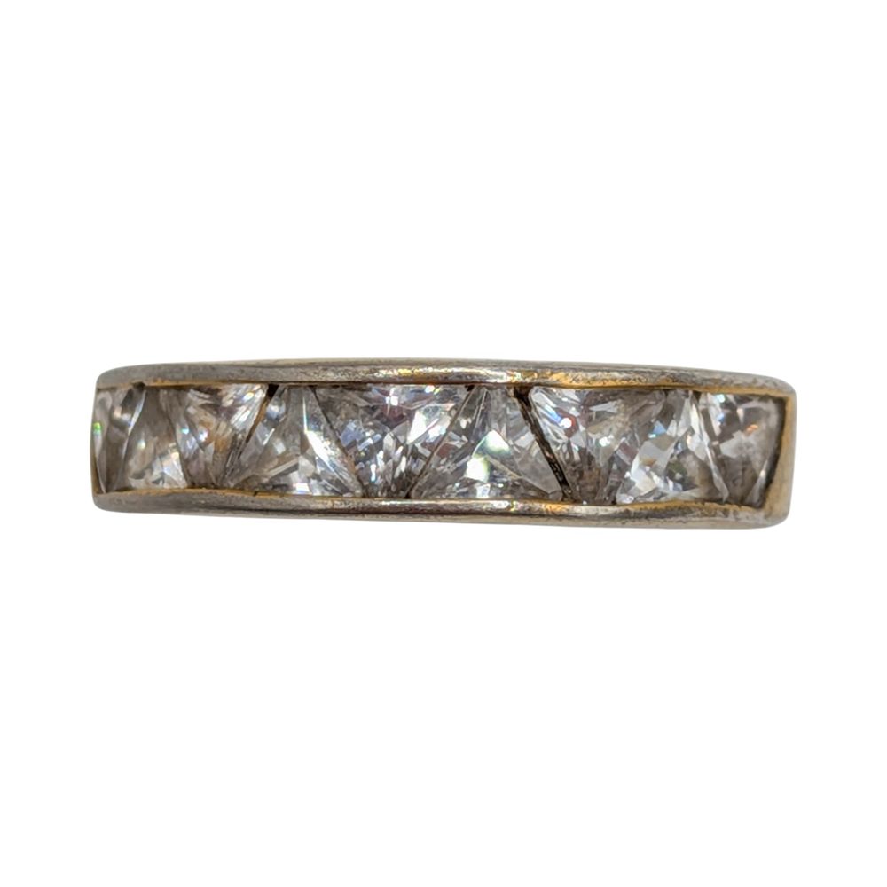 Lot 460: Signed Gold Over Sterling Silver CZ Channel Set Trillion Band Ring Size 8