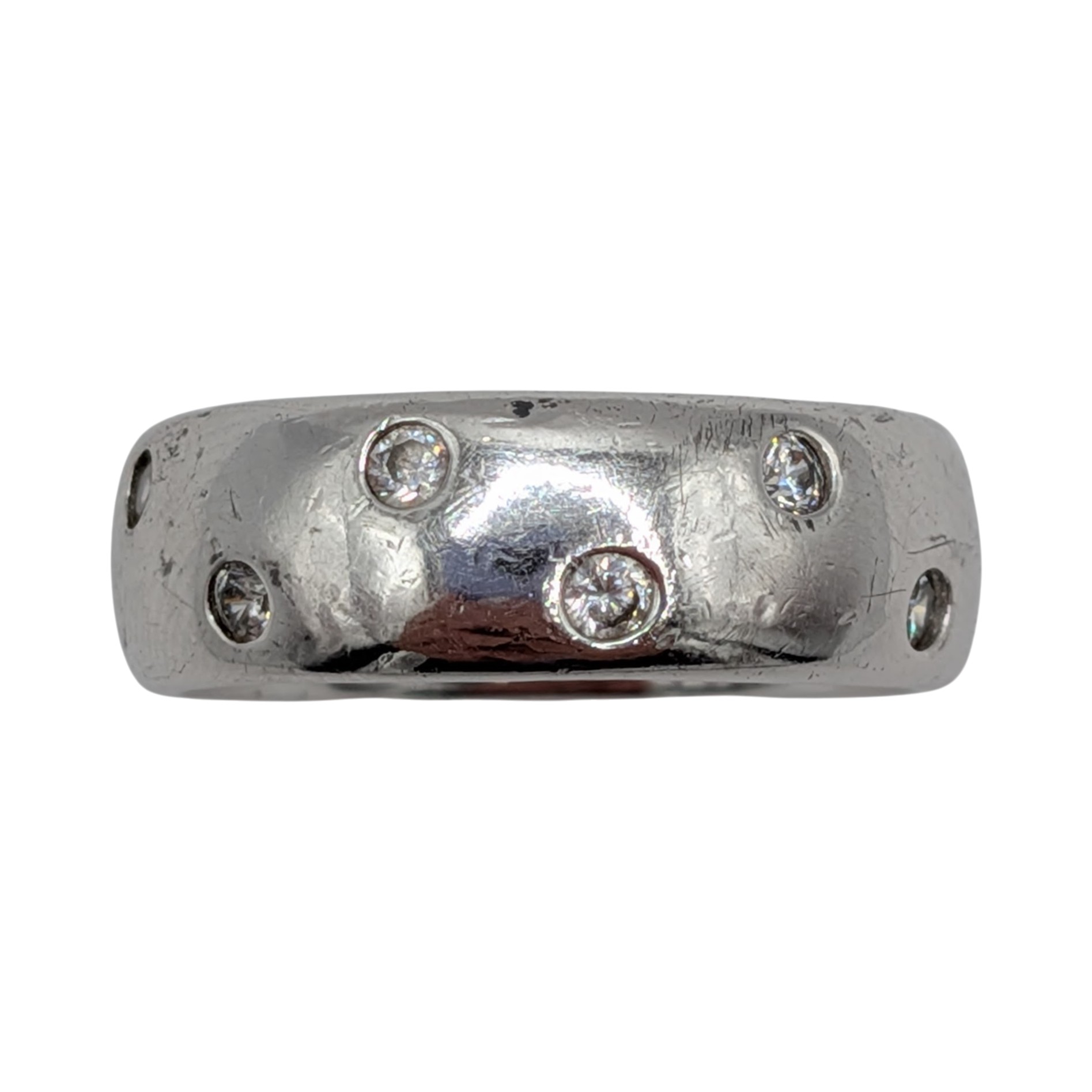 Signed Sterling Silver White CZ Flush Set Polka Dot Band Ring Size 8.25
