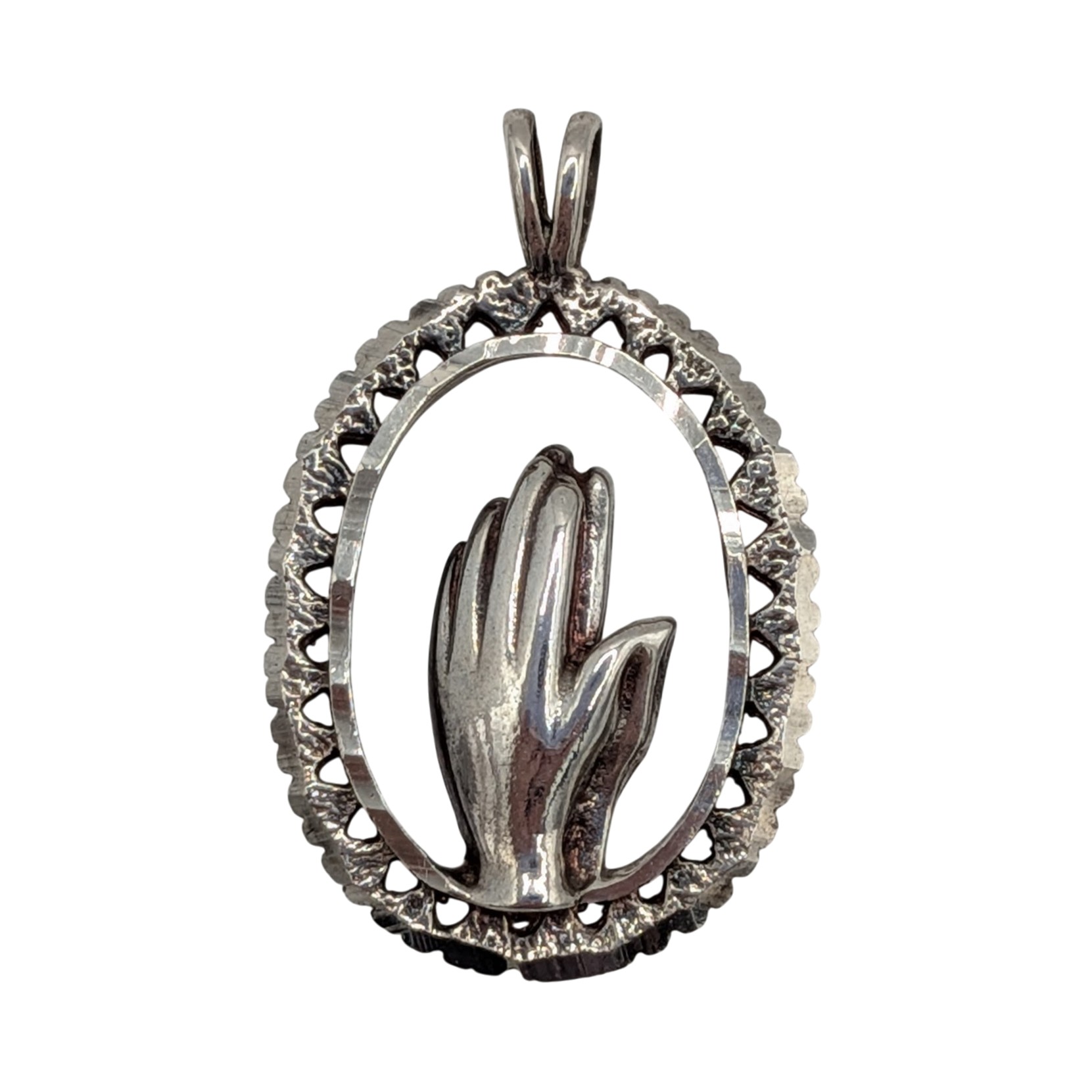 Signed Sterling Silver Prayer Hands Pendant