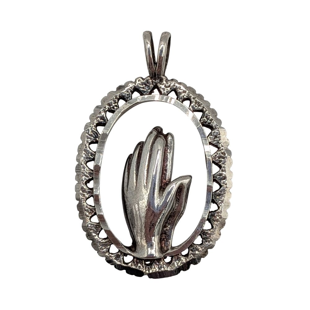Lot 463: Signed Sterling Silver Prayer Hands Pendant