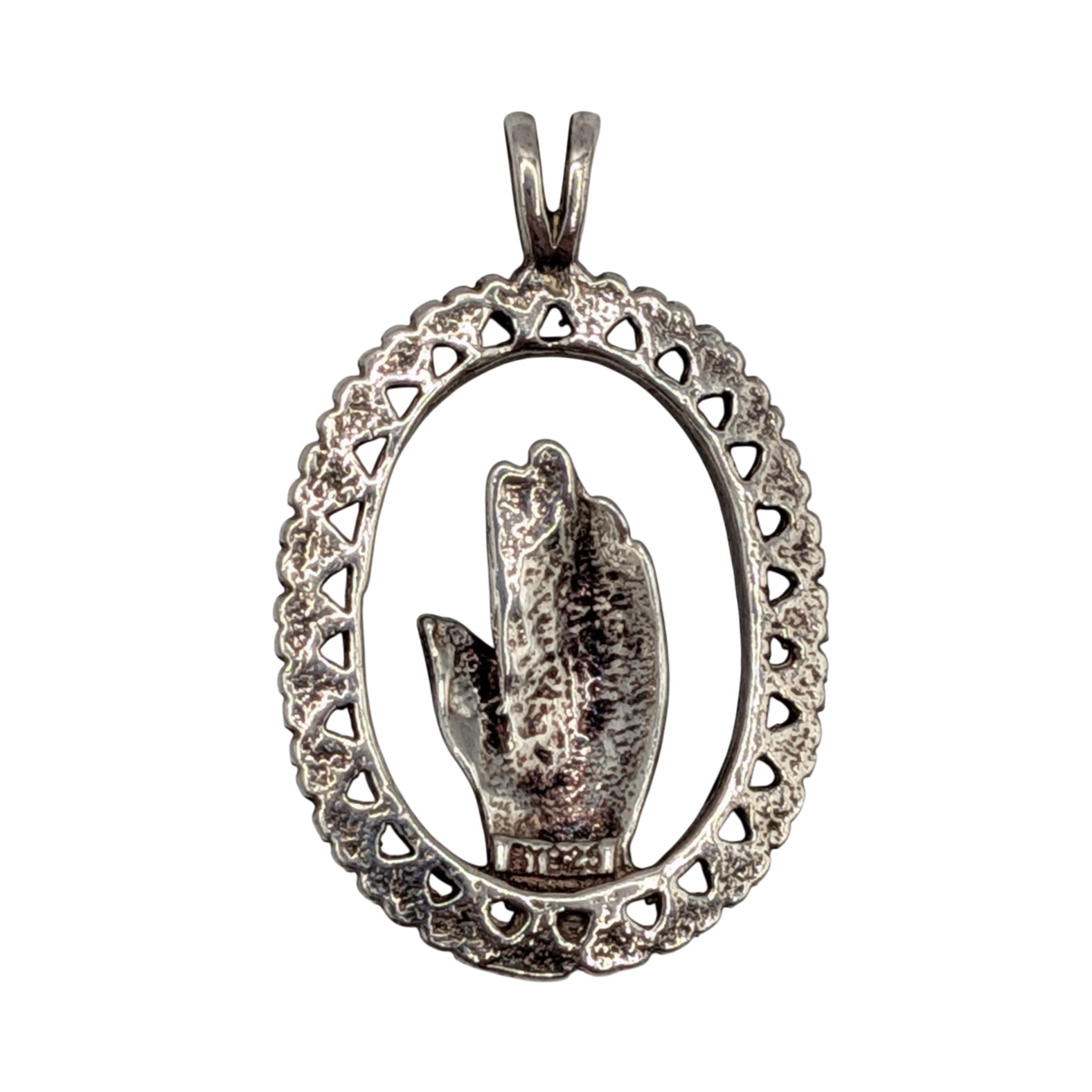 Signed Sterling Silver Prayer Hands Pendant