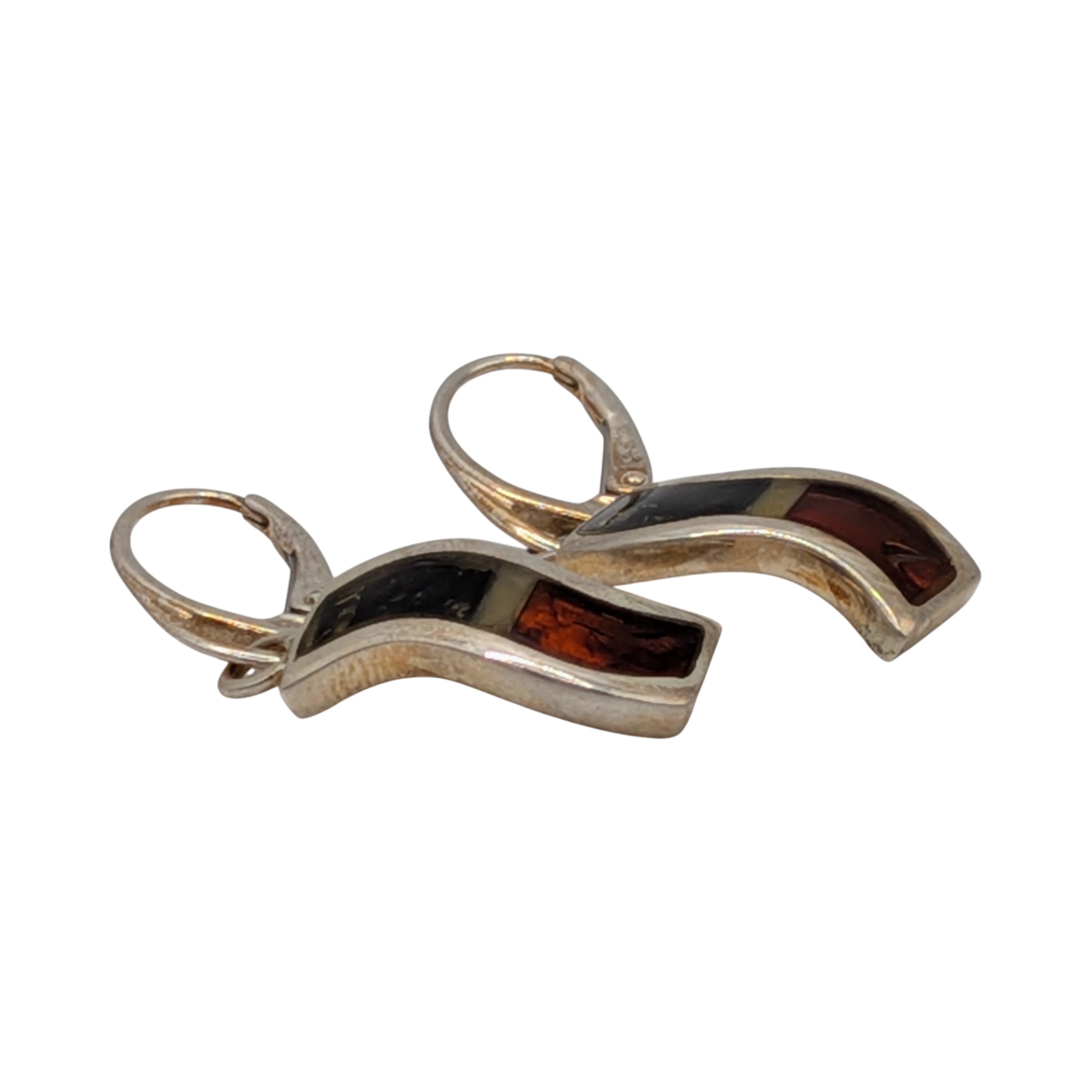 New Polish Sterling Silver Tri Colored Amber Wave Drop Earrings
