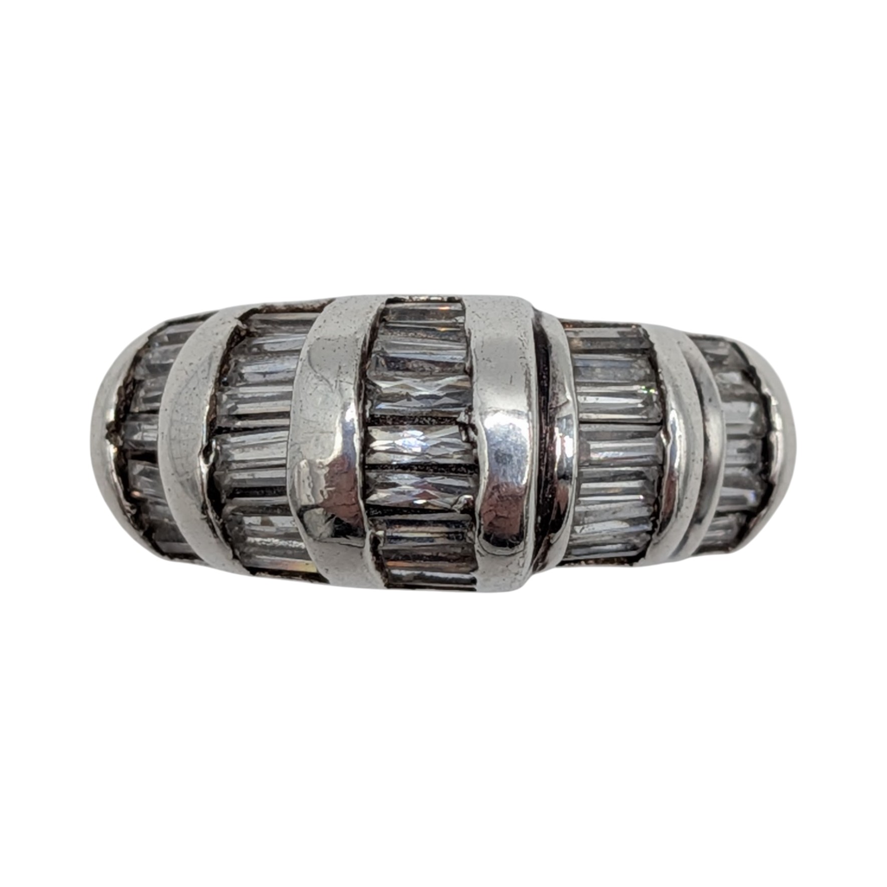 Signed Sterling Silver CZ Baguette Cut Dome Statement Ring Size 6