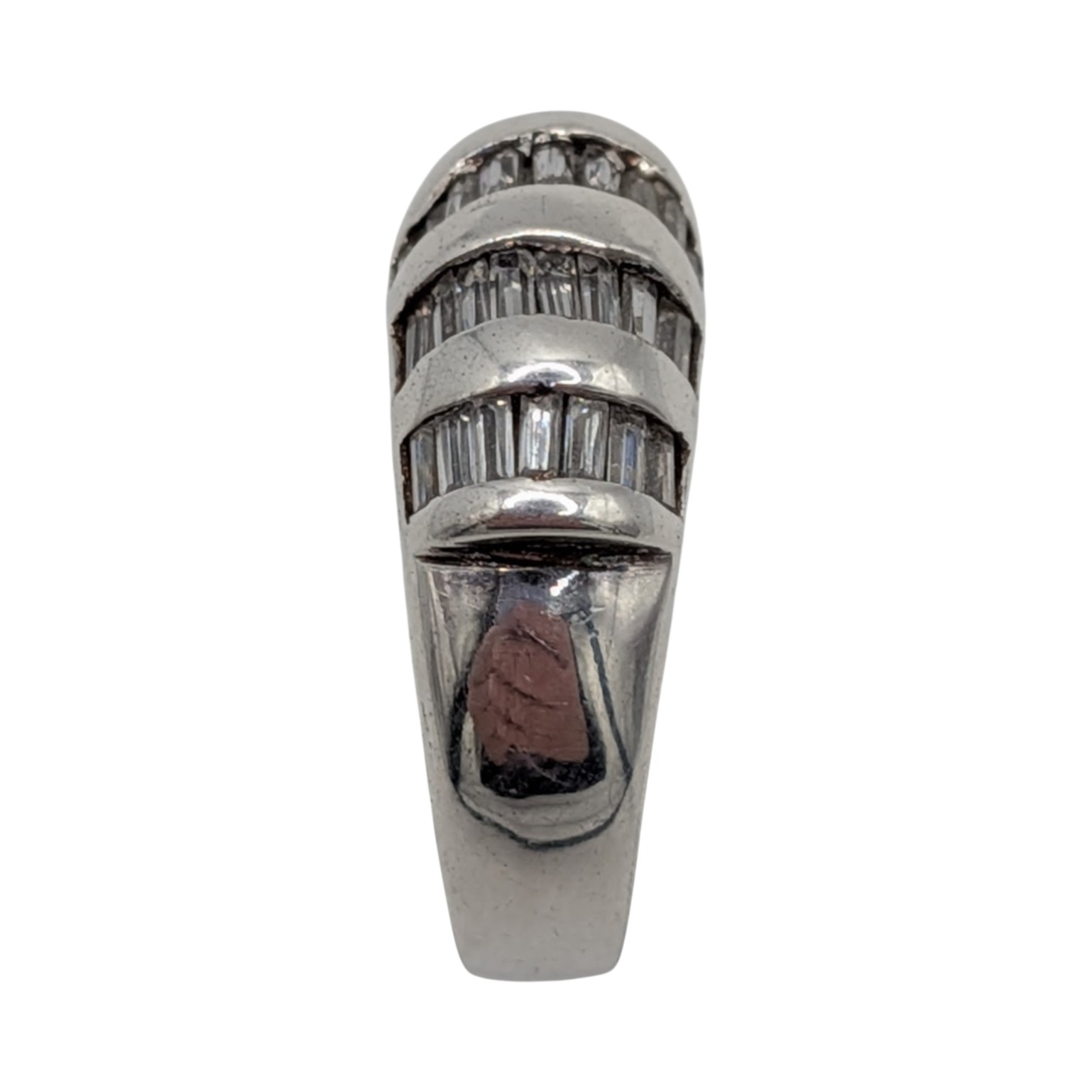Signed Sterling Silver CZ Baguette Cut Dome Statement Ring Size 6