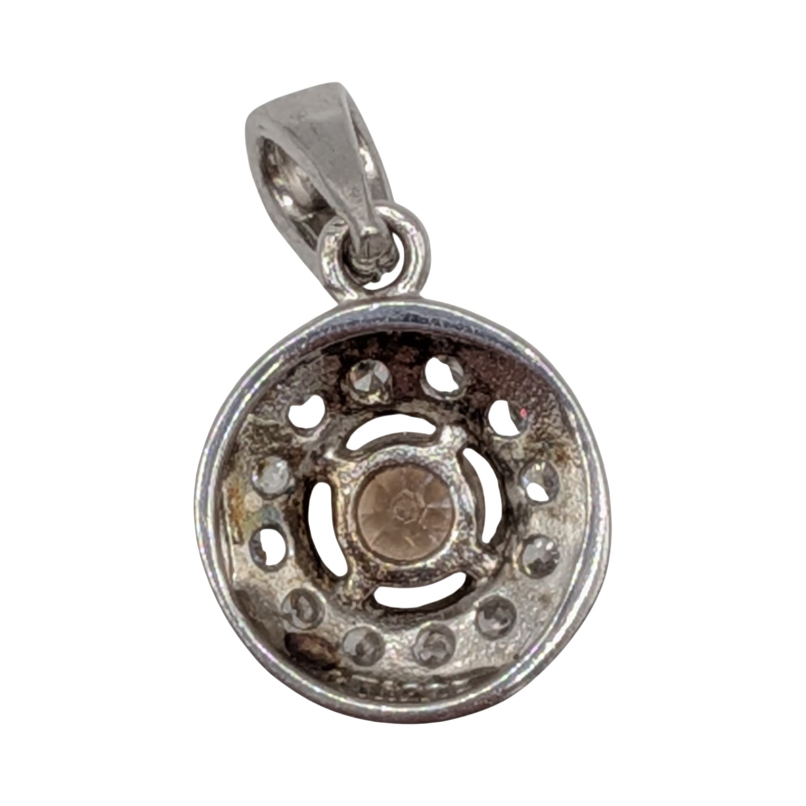 Signed Sterling Silver Two Tone CZ Round Cut Halo Drop Pendant