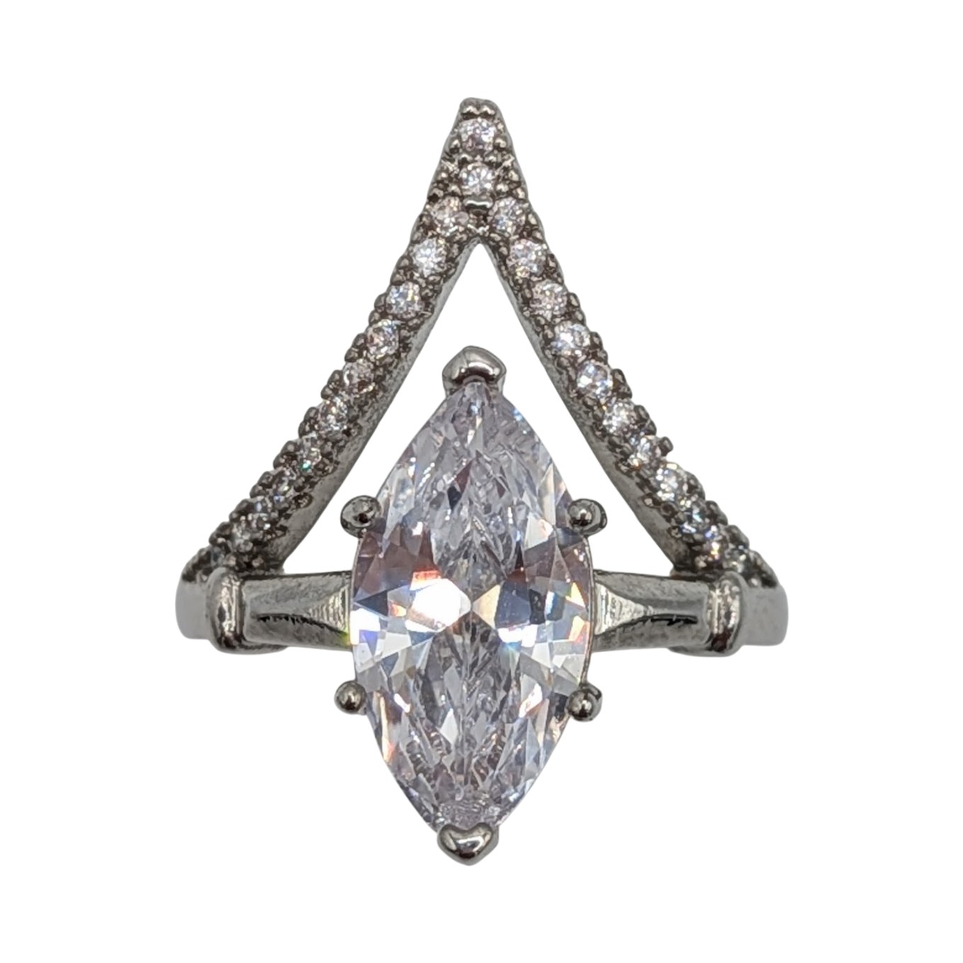 Sterling Silver Rhinestone Marquise Cut Accent Ring Size 6.25