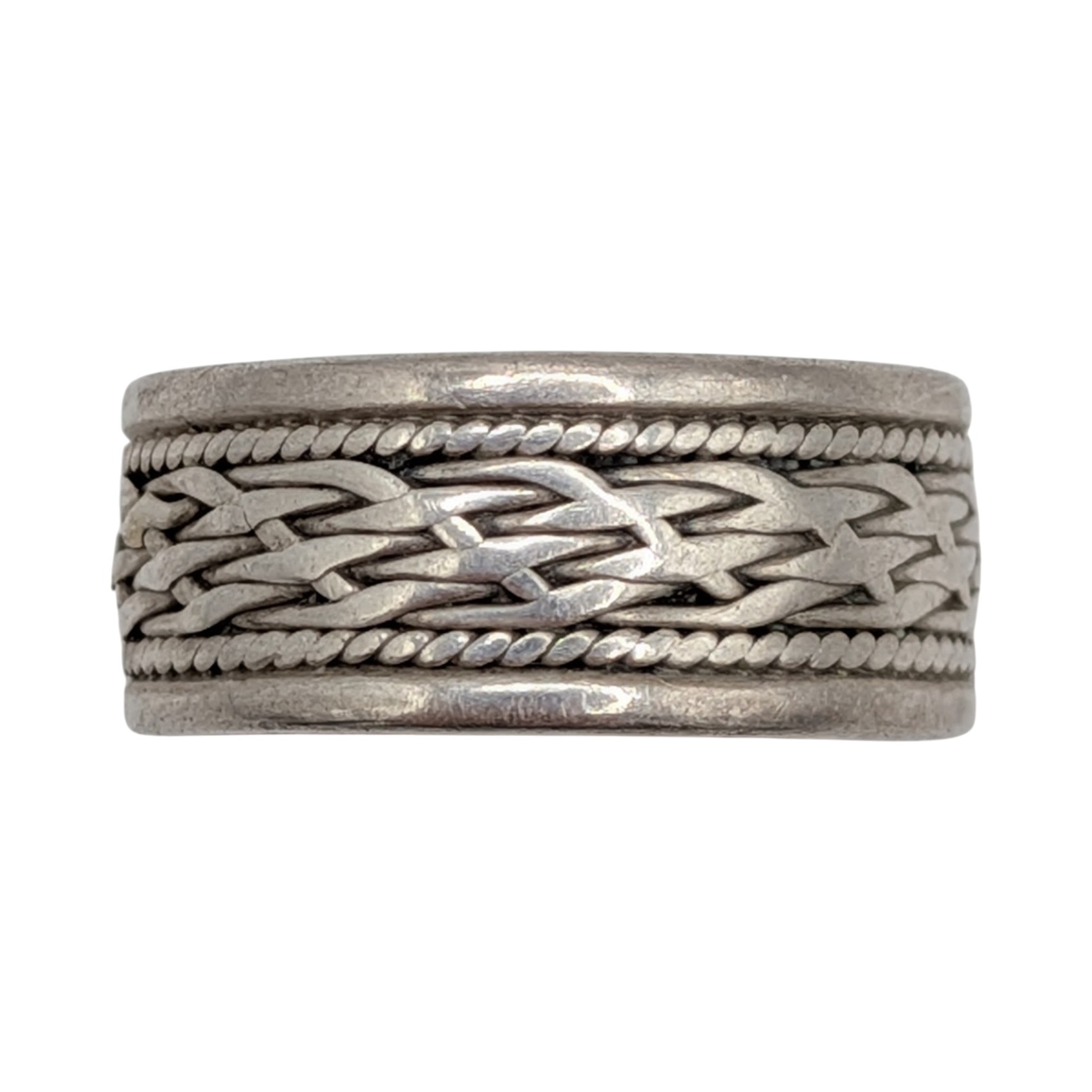 Sterling Silver Basket Weave Wide Band Ring Size 5.5