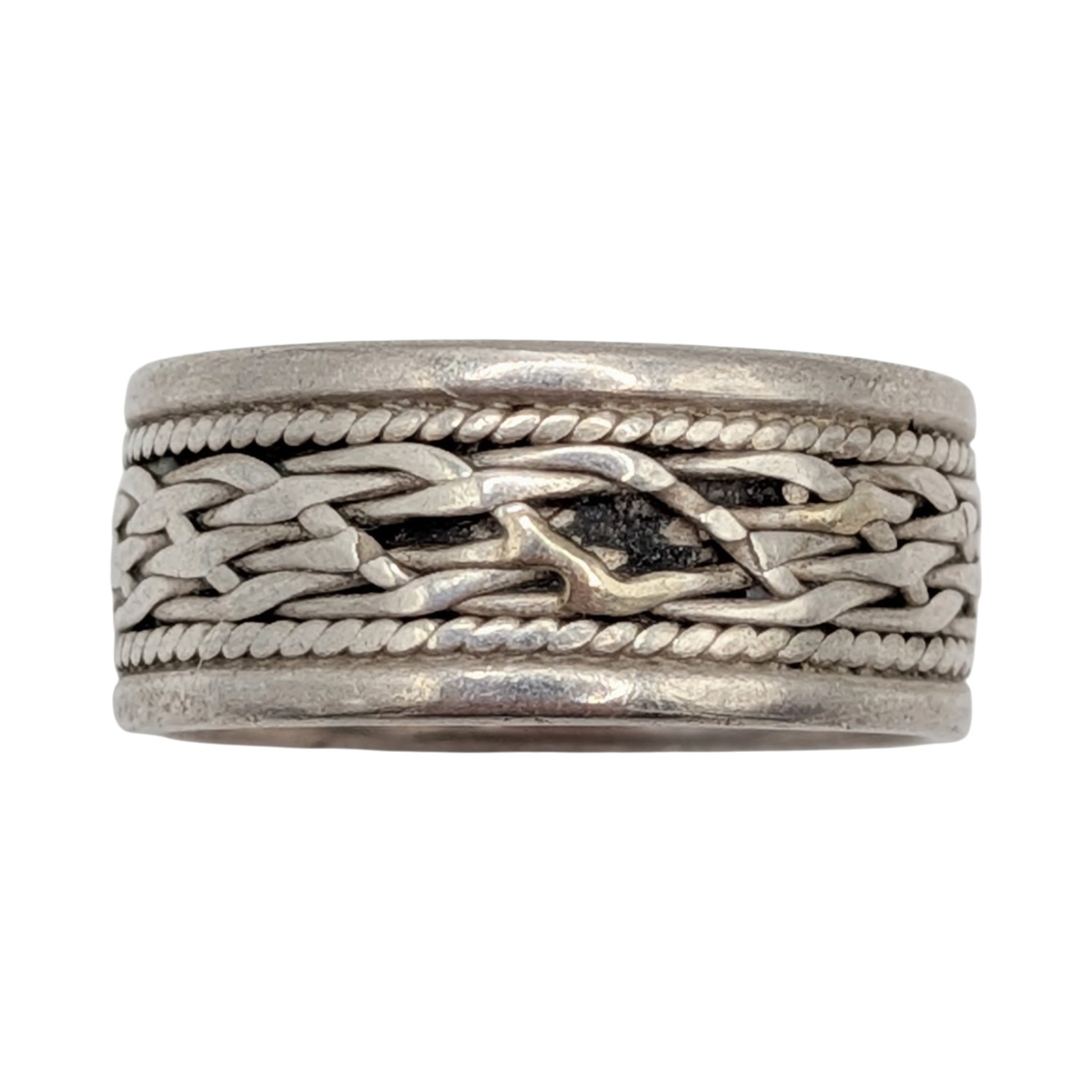 Sterling Silver Basket Weave Wide Band Ring Size 5.5