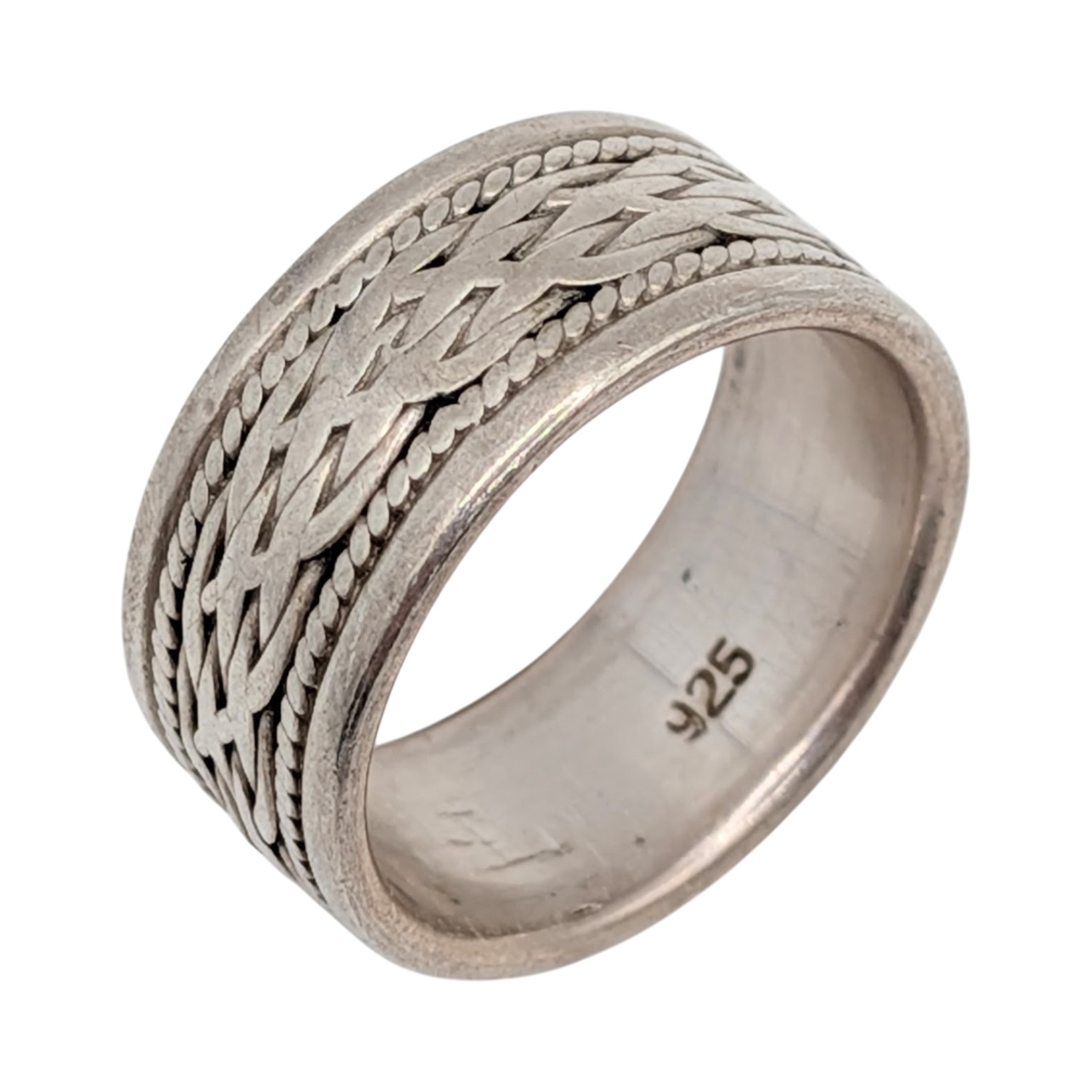 Sterling Silver Basket Weave Wide Band Ring Size 5.5