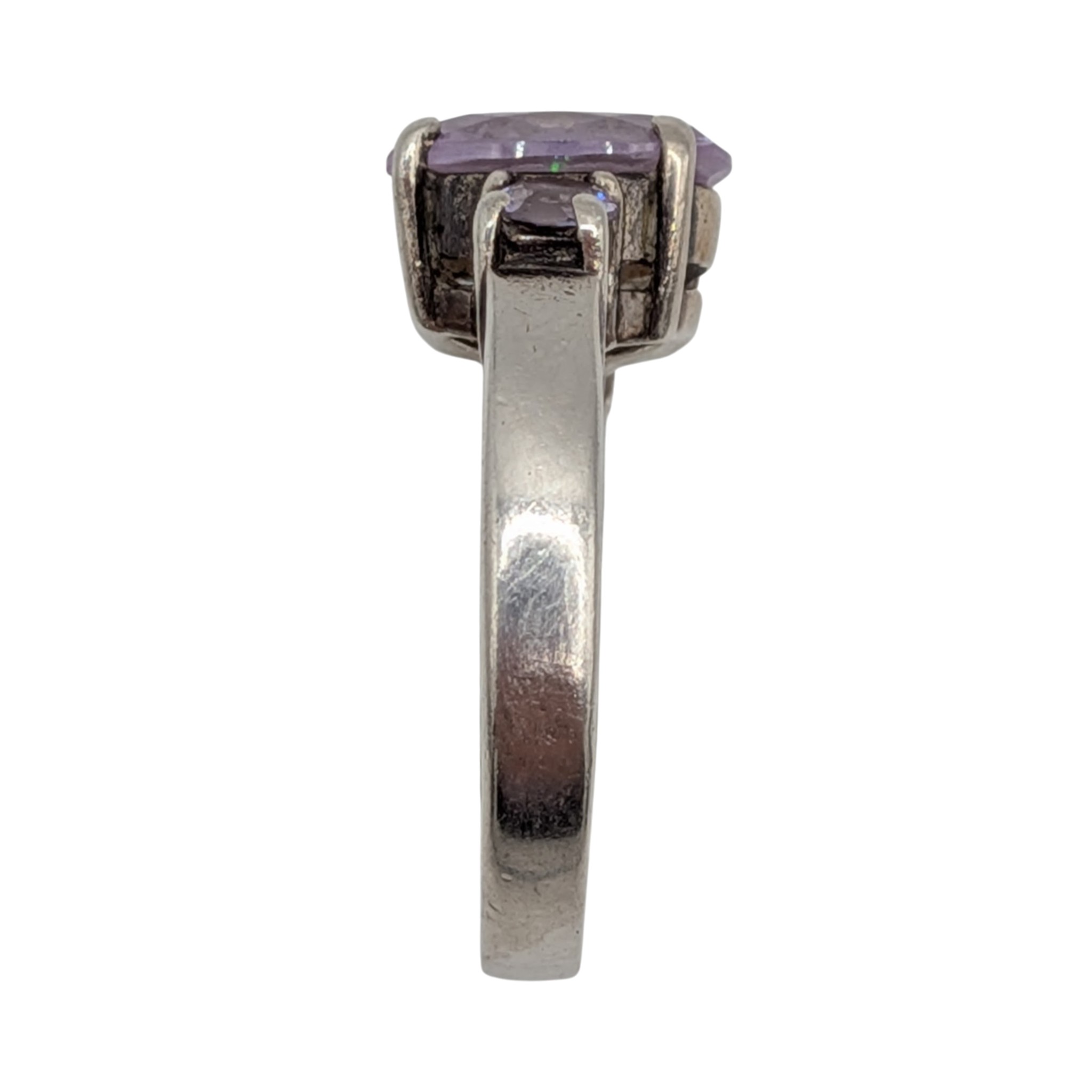 Sterling Silver Lavender Rhinestone Three Stone Ring Size 9.25