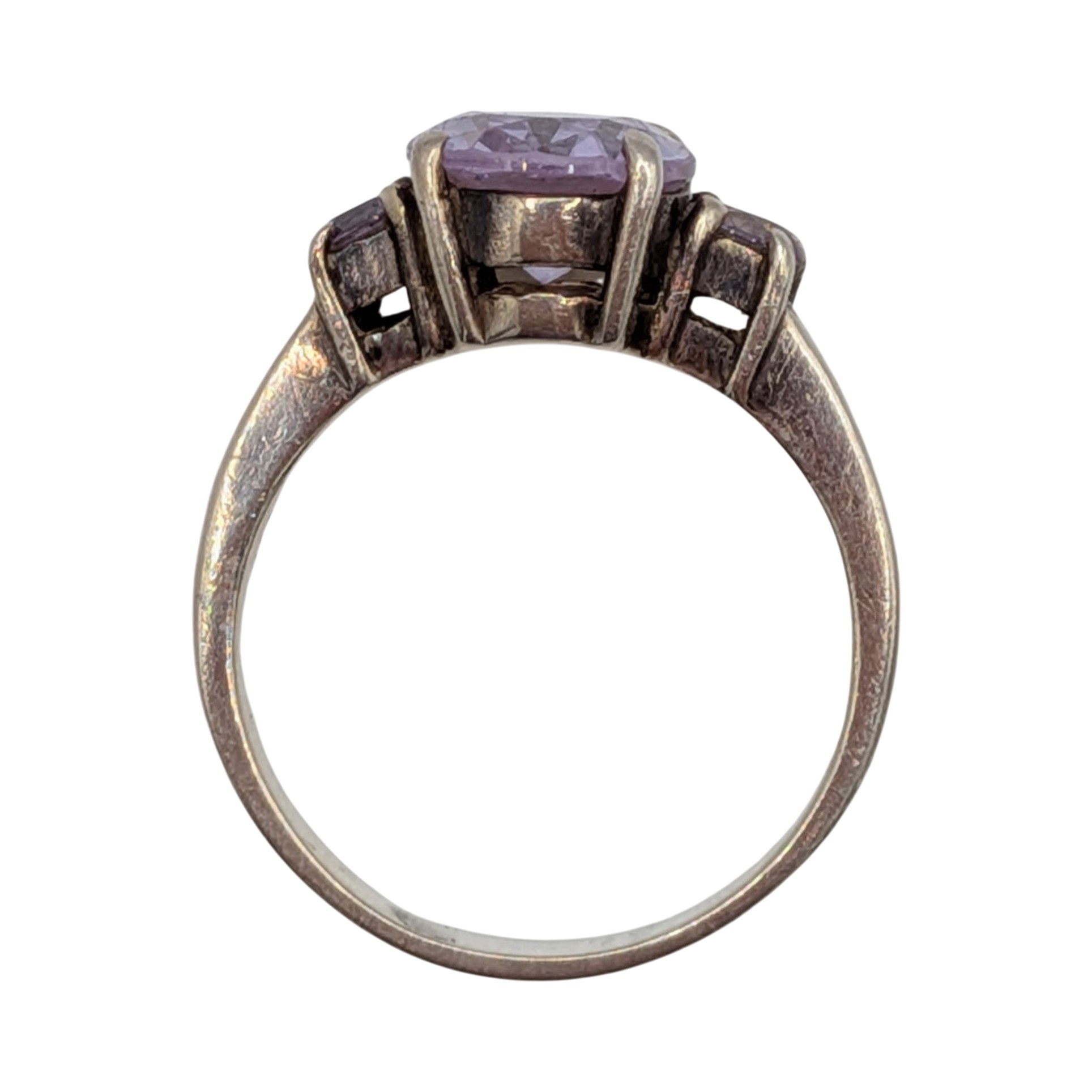 Sterling Silver Lavender Rhinestone Three Stone Ring Size 9.25