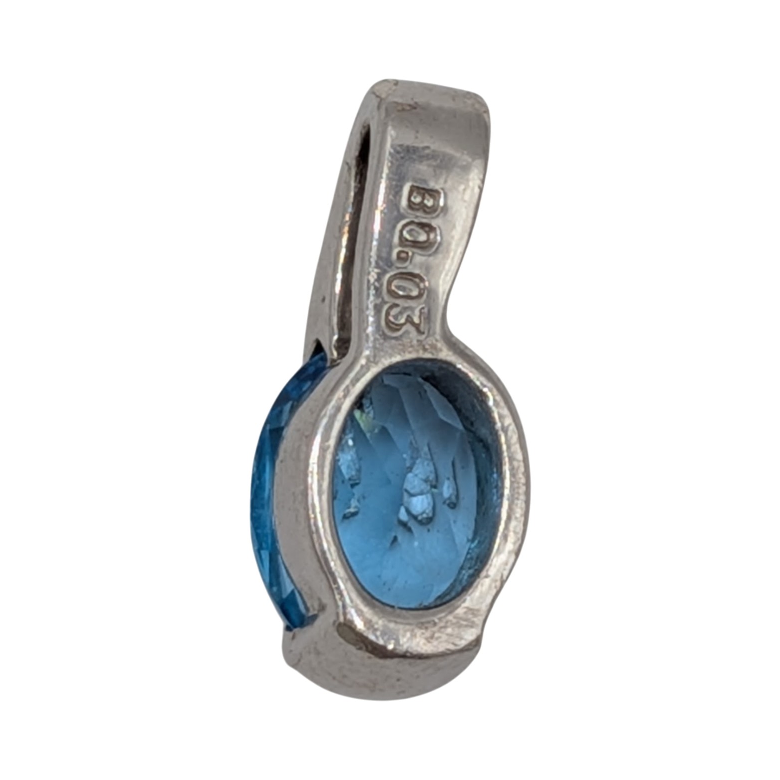 Signed Sterling Silver Diamond Blue Topaz Oval Swoop Pendant