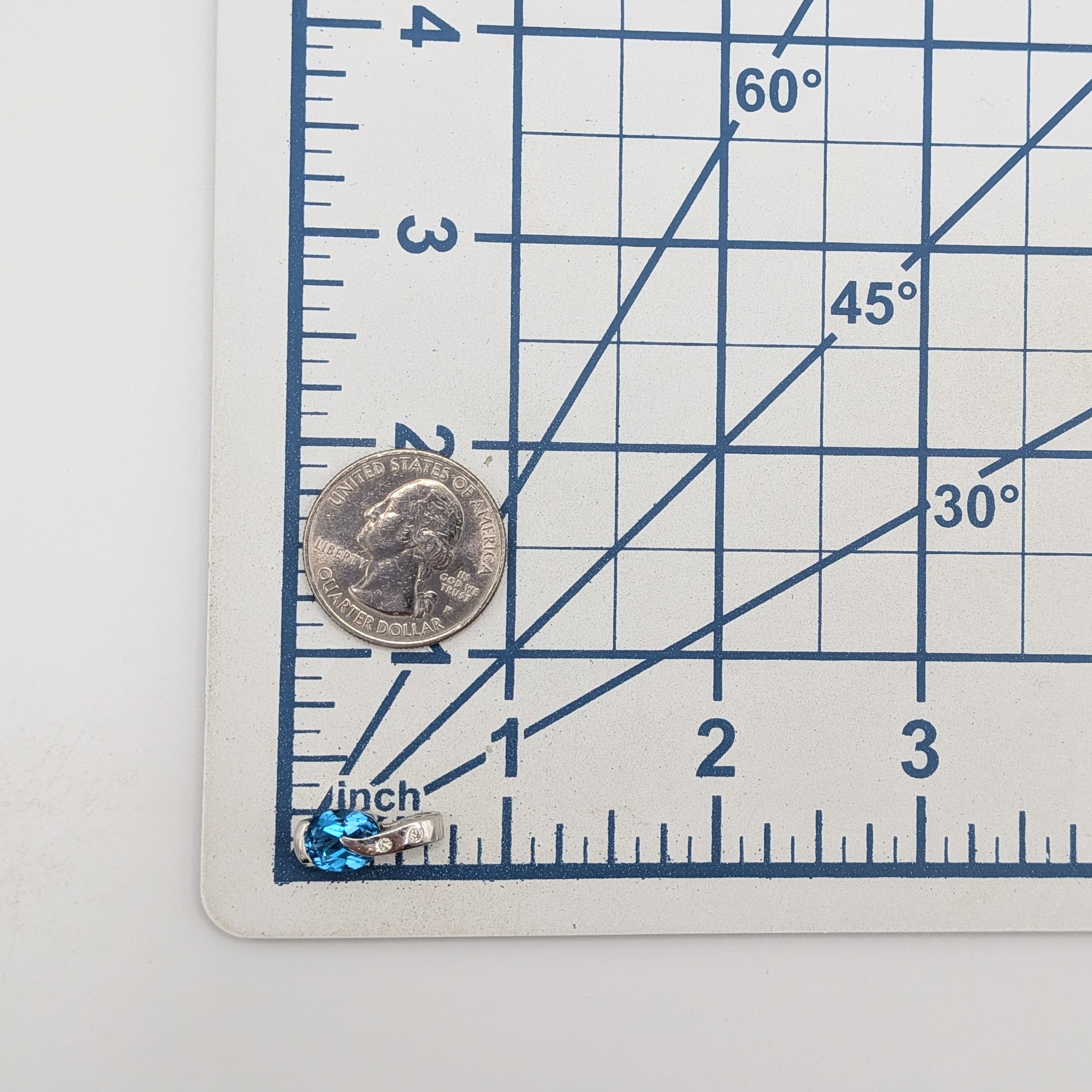 Signed Sterling Silver Diamond Blue Topaz Oval Swoop Pendant