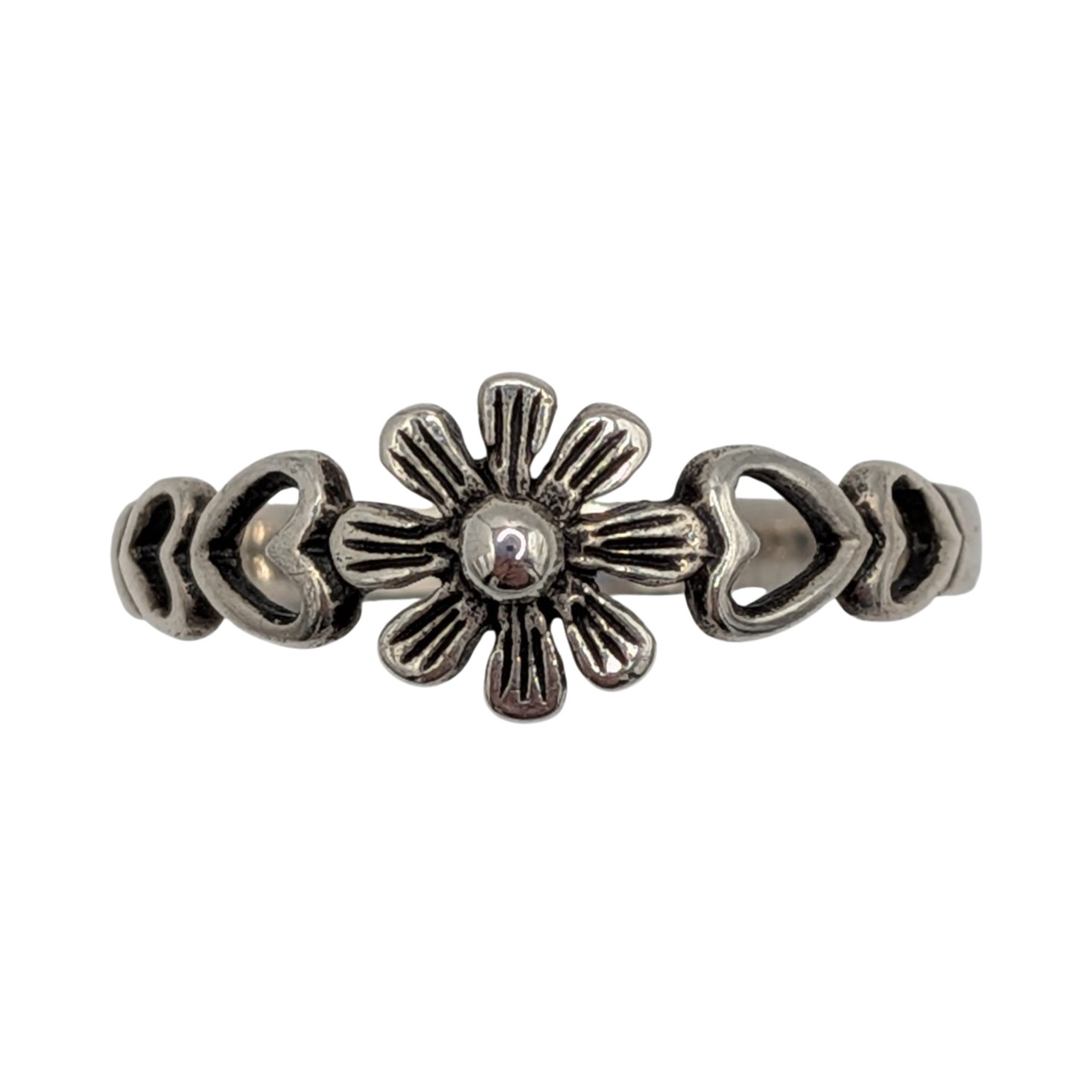 Signed Sterling Silver Daisy Heart Ring Size 9.5