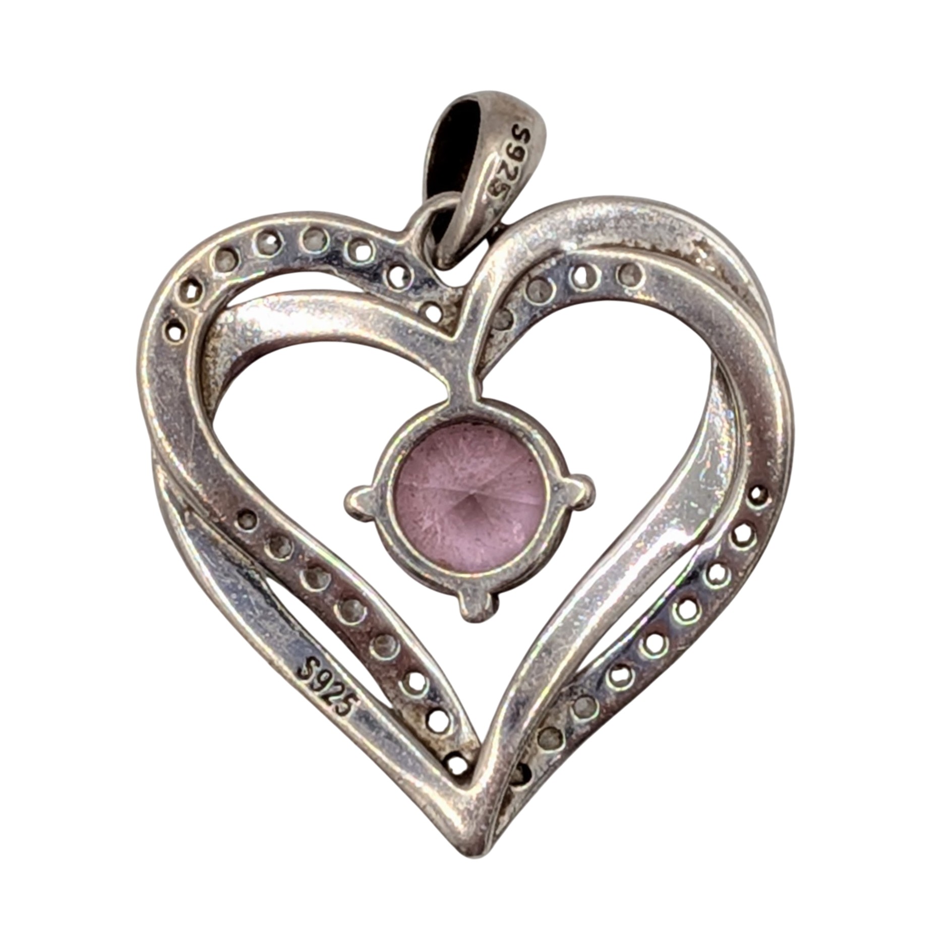 Sterling Silver Two Tone CZ Quote Engraved Entwined Open Heart Pendant