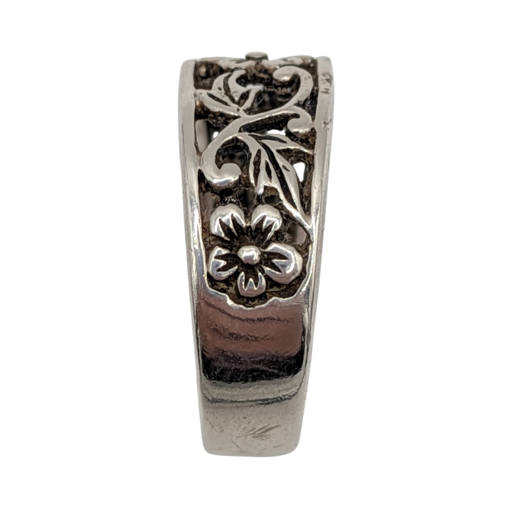 Signed Sterling Silver Floral Vine Open Work Band Ring Size 9.75
