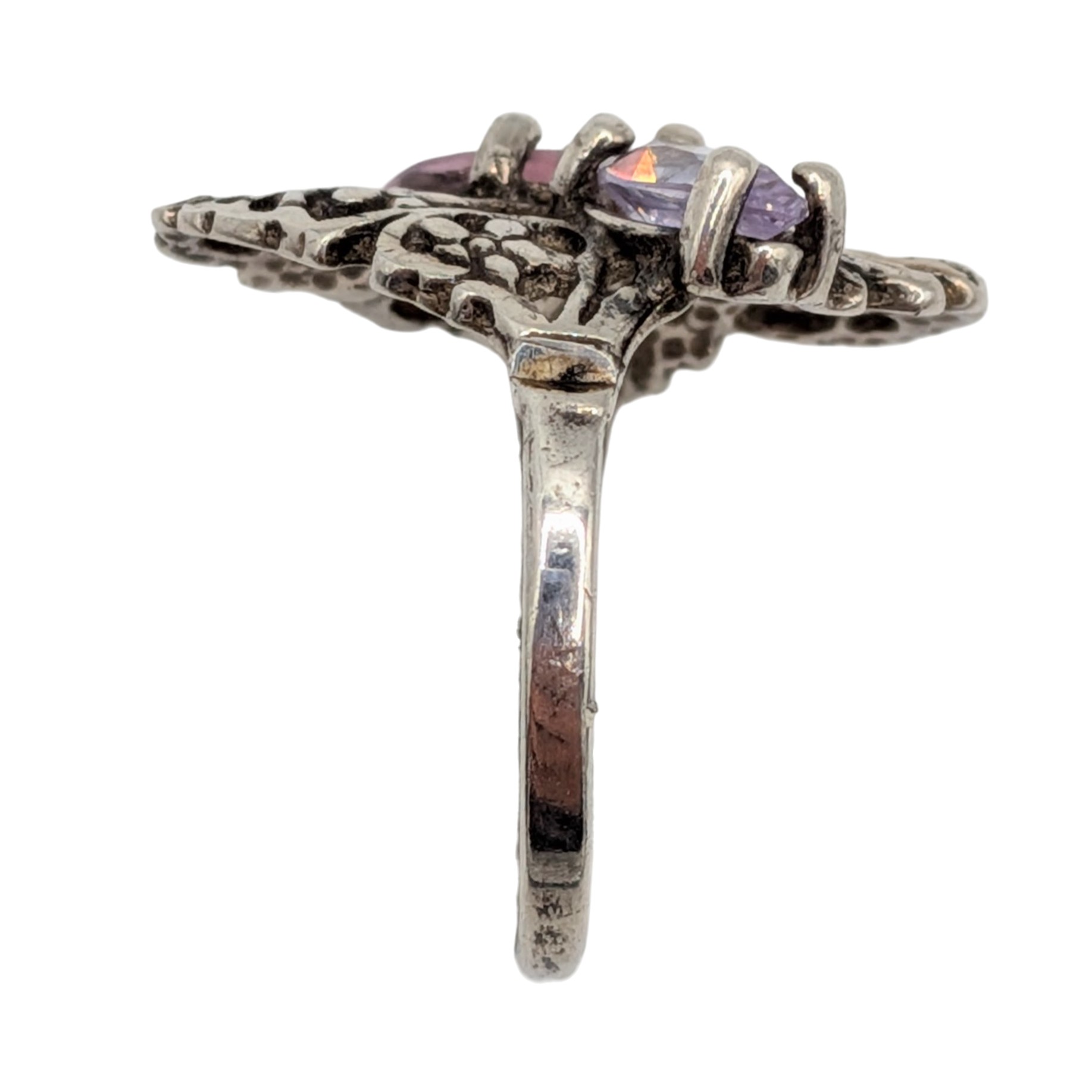 Sterling Silver CZ Double Marquise Cut Floral Filigree Ring Size 6