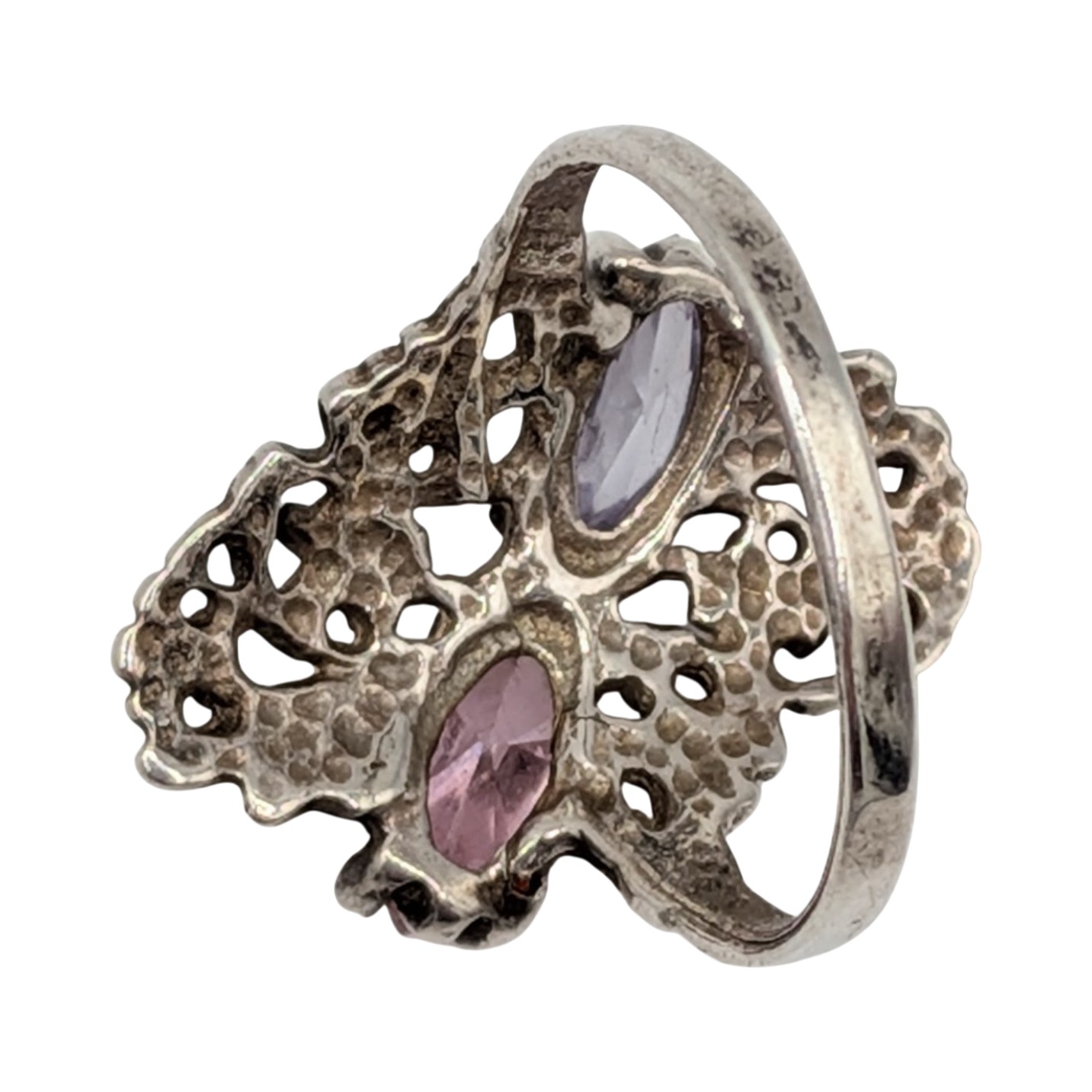 Sterling Silver CZ Double Marquise Cut Floral Filigree Ring Size 6