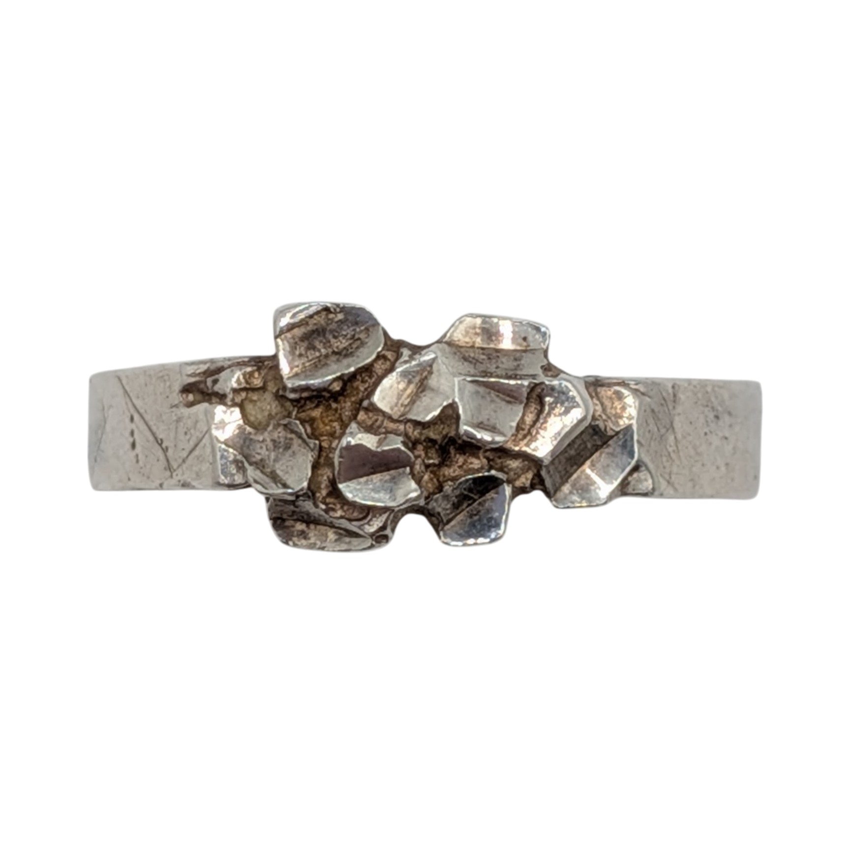 Signed Sterling Silver Cut Nugget Ring Size 6.5